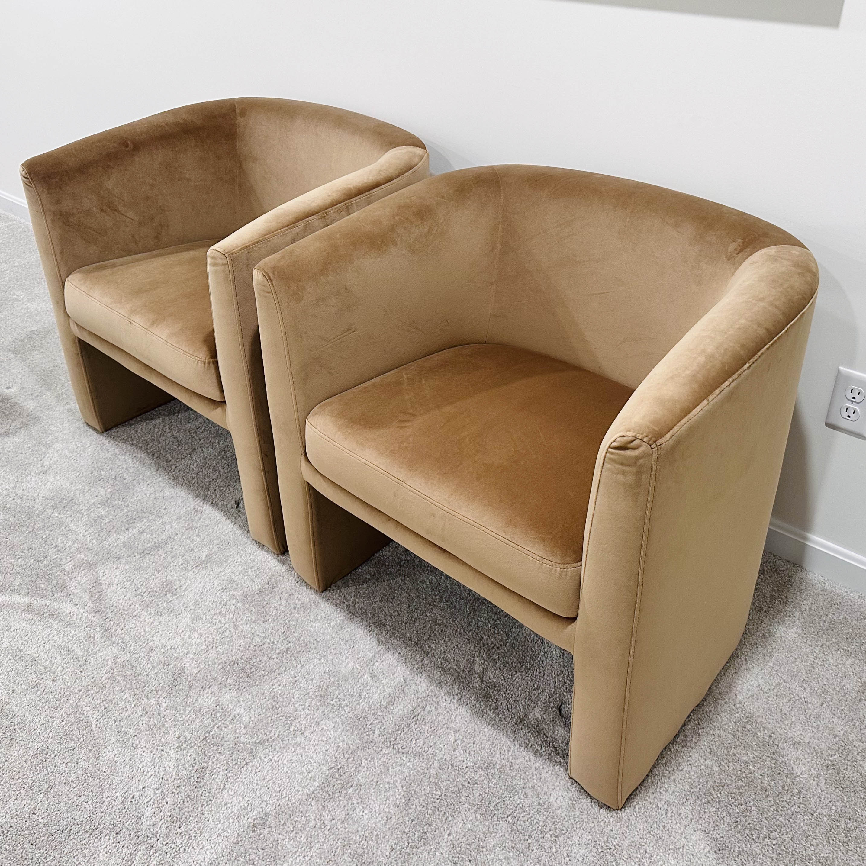 Pair of Threshold Modernist Style Velveteen Upholstered Barrel Chairs