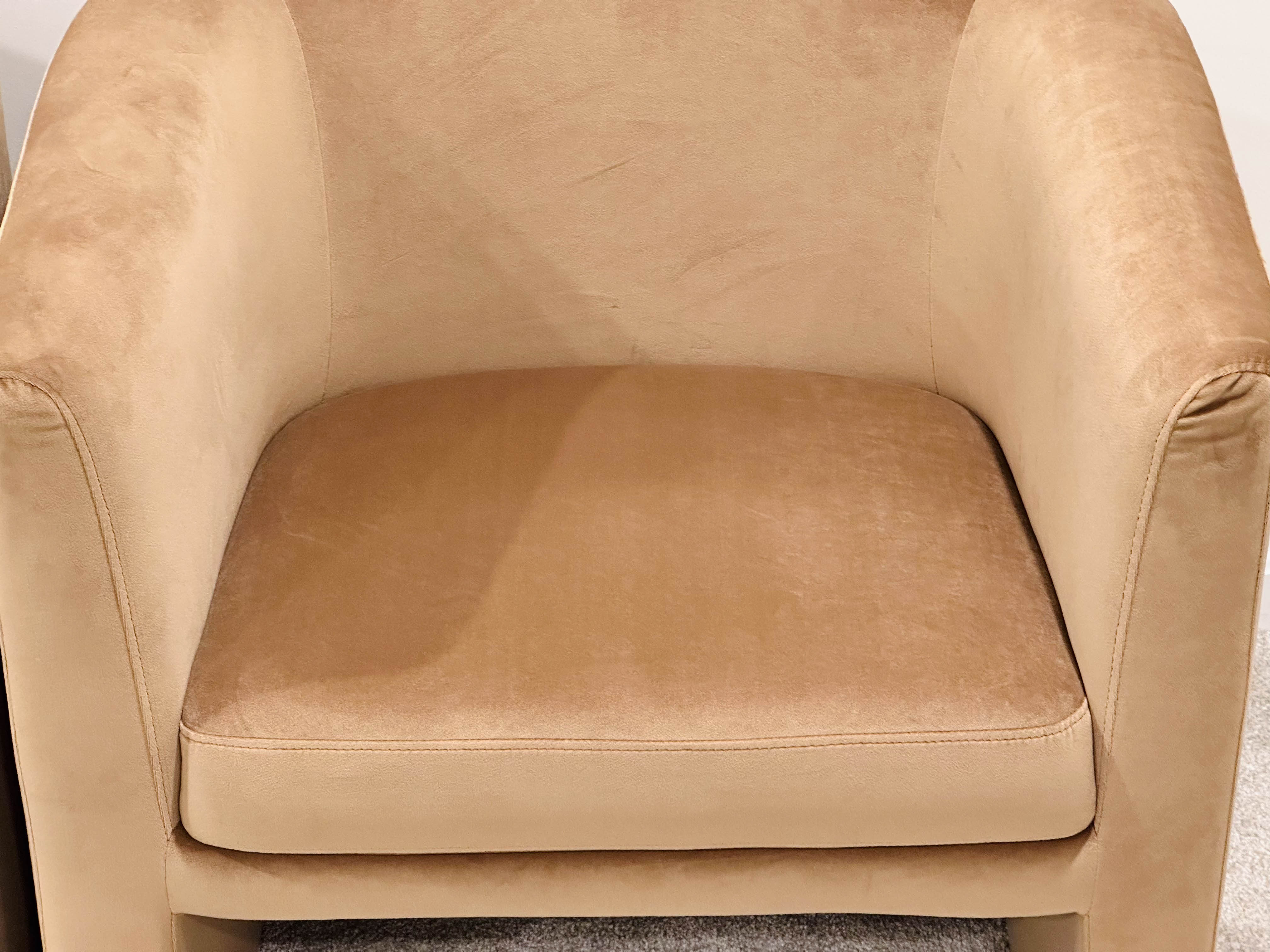 Pair of Threshold Modernist Style Velveteen Upholstered Barrel Chairs