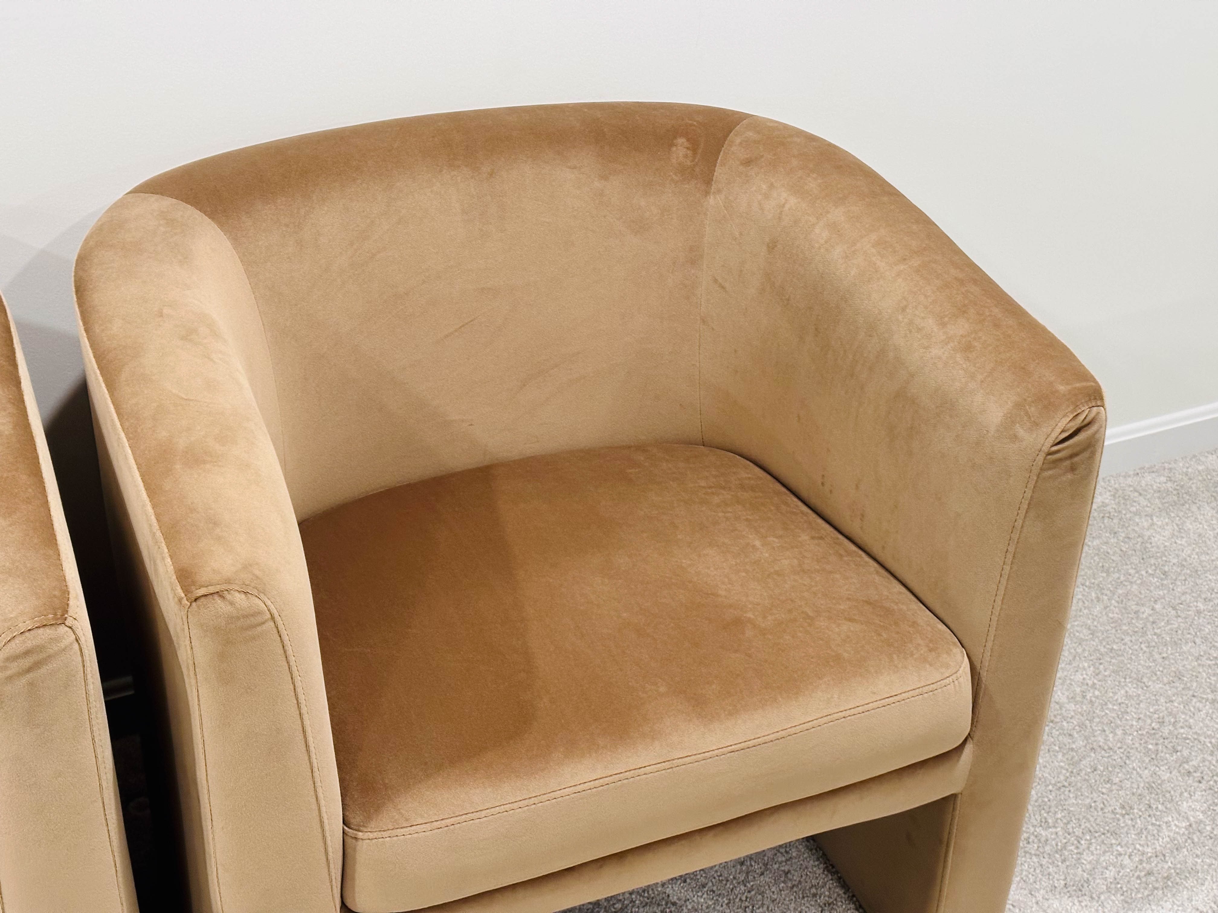 Pair of Threshold Modernist Style Velveteen Upholstered Barrel Chairs