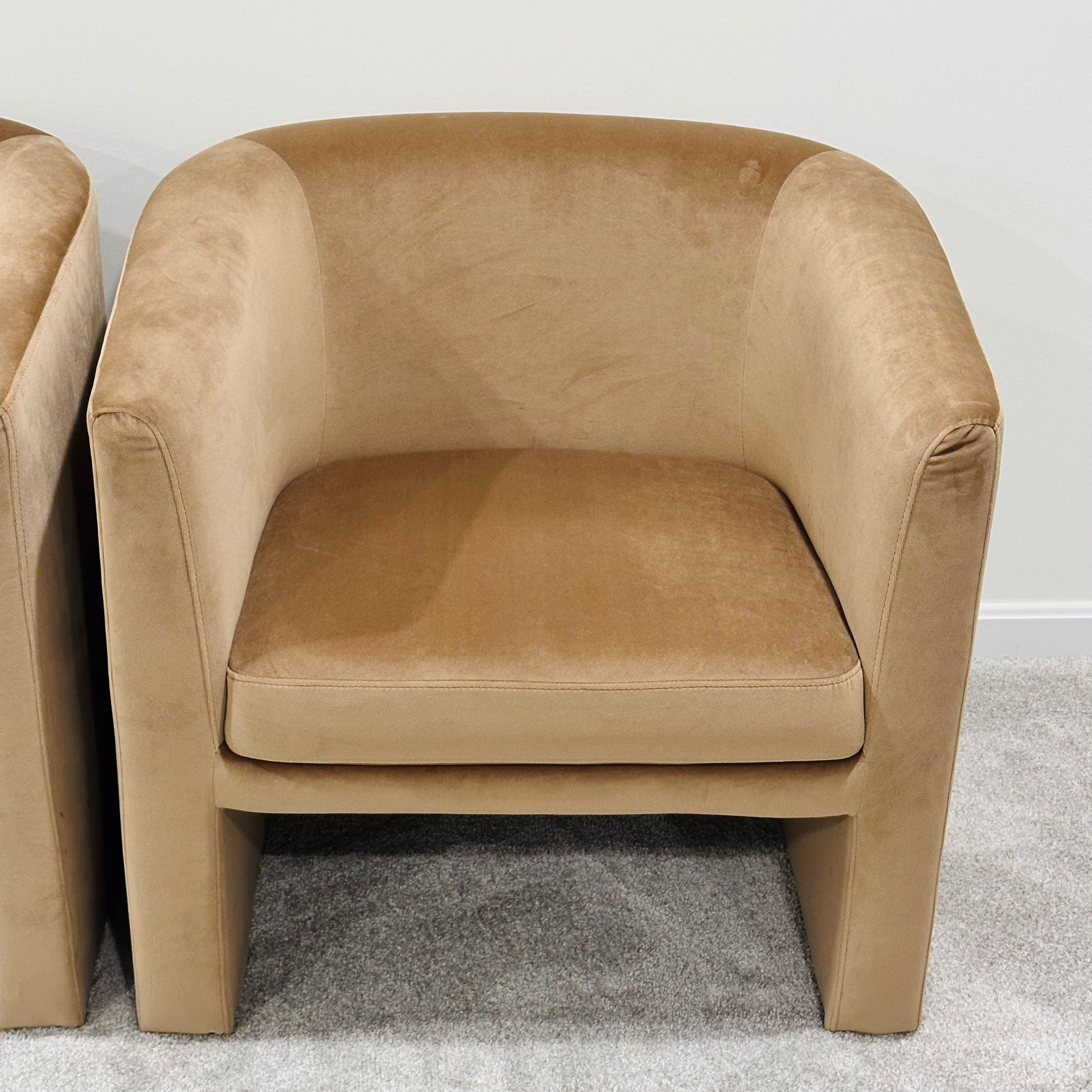 Pair of Threshold Modernist Style Velveteen Upholstered Barrel Chairs