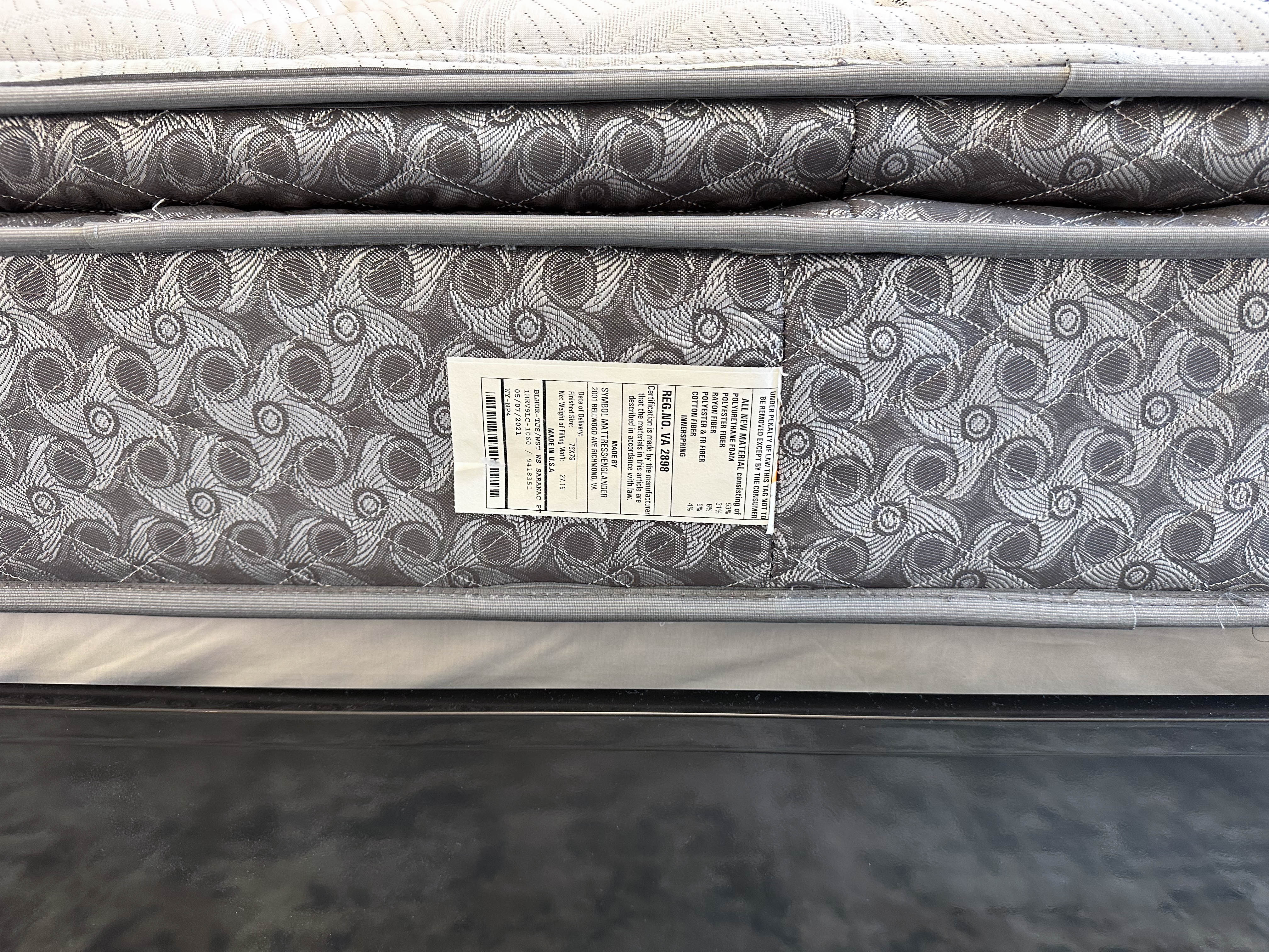 King Size Blackened Metal and Upholstered Bed Frame