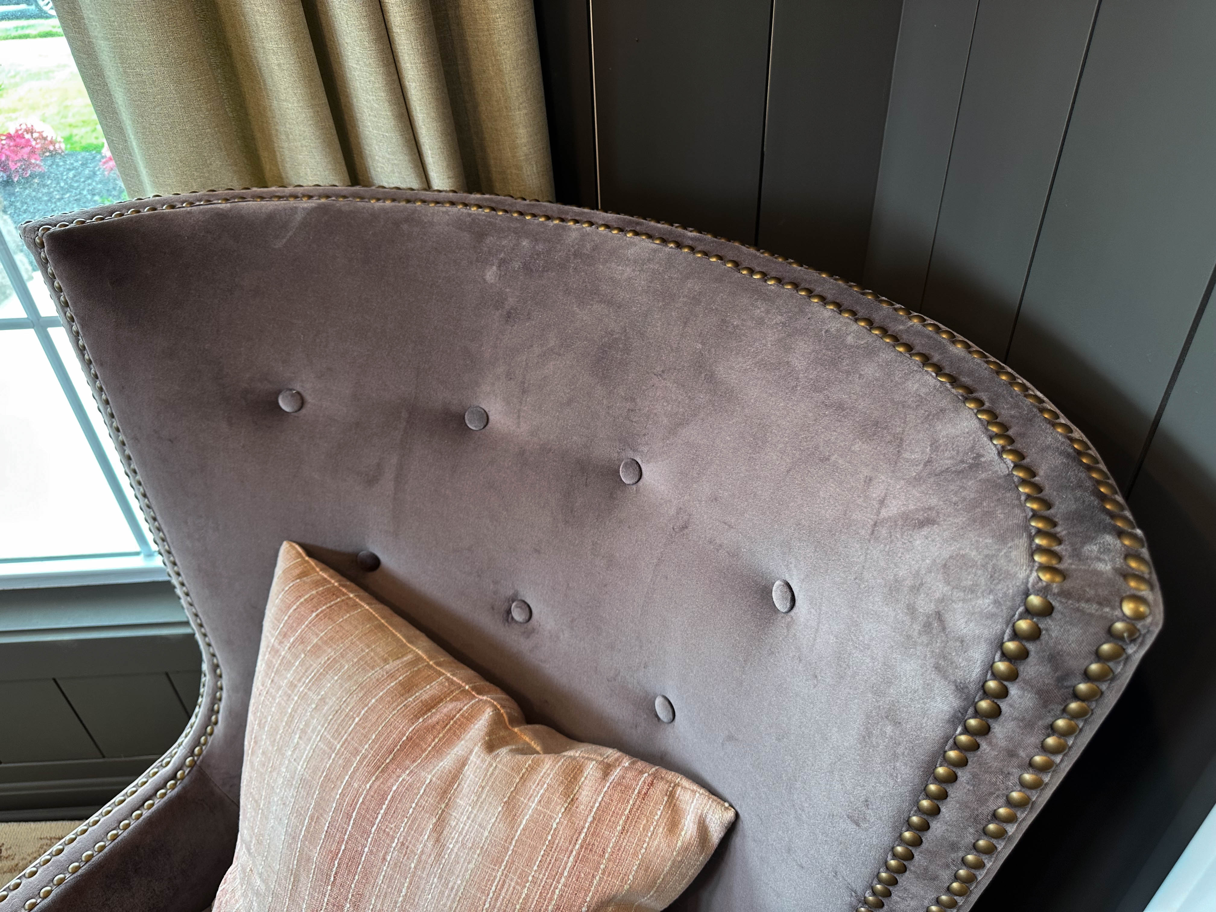 Four Hands Button-Tufted and Brass-Tacked High-Back Armchair