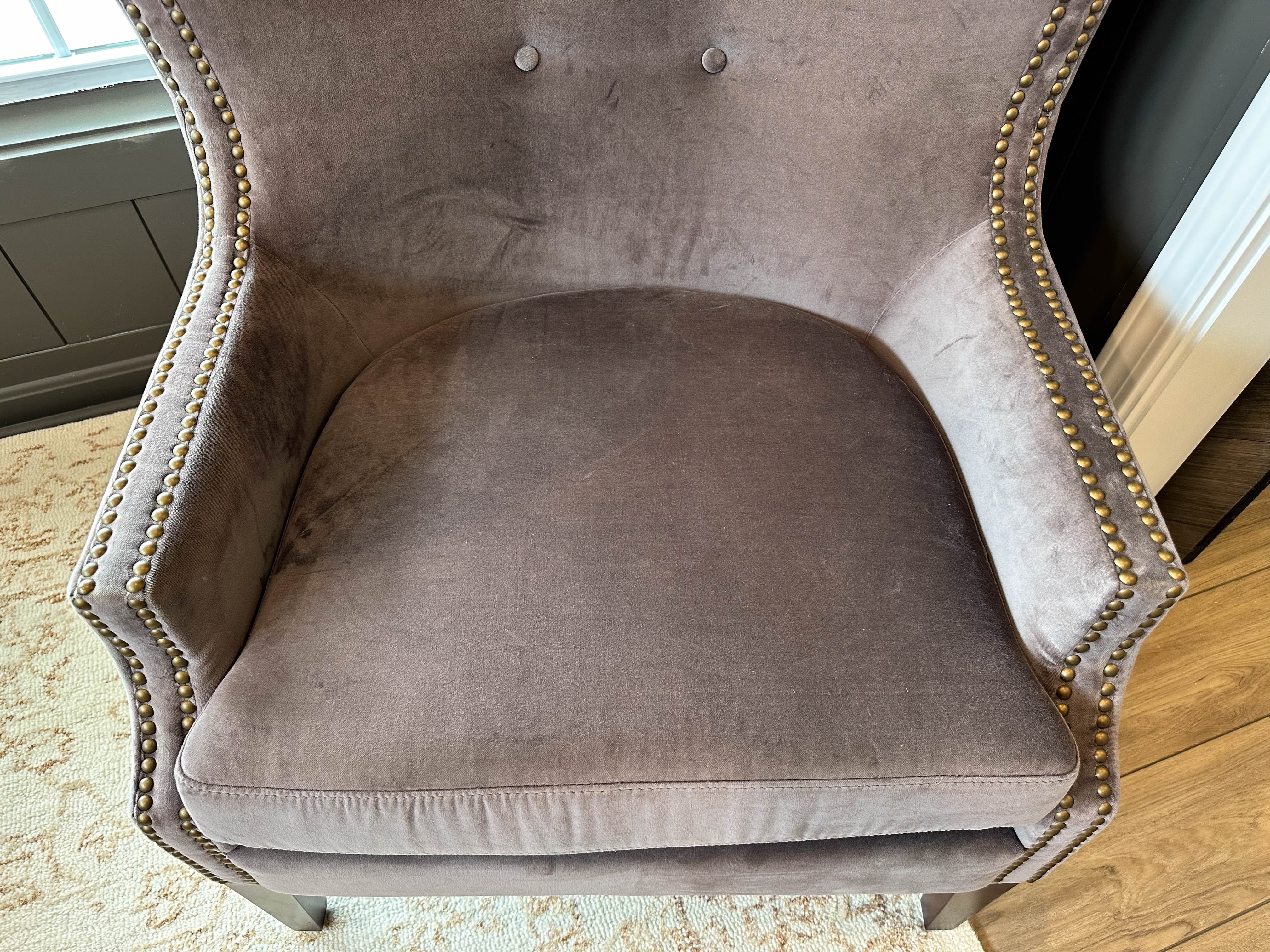 Four Hands Button-Tufted and Brass-Tacked High-Back Armchair