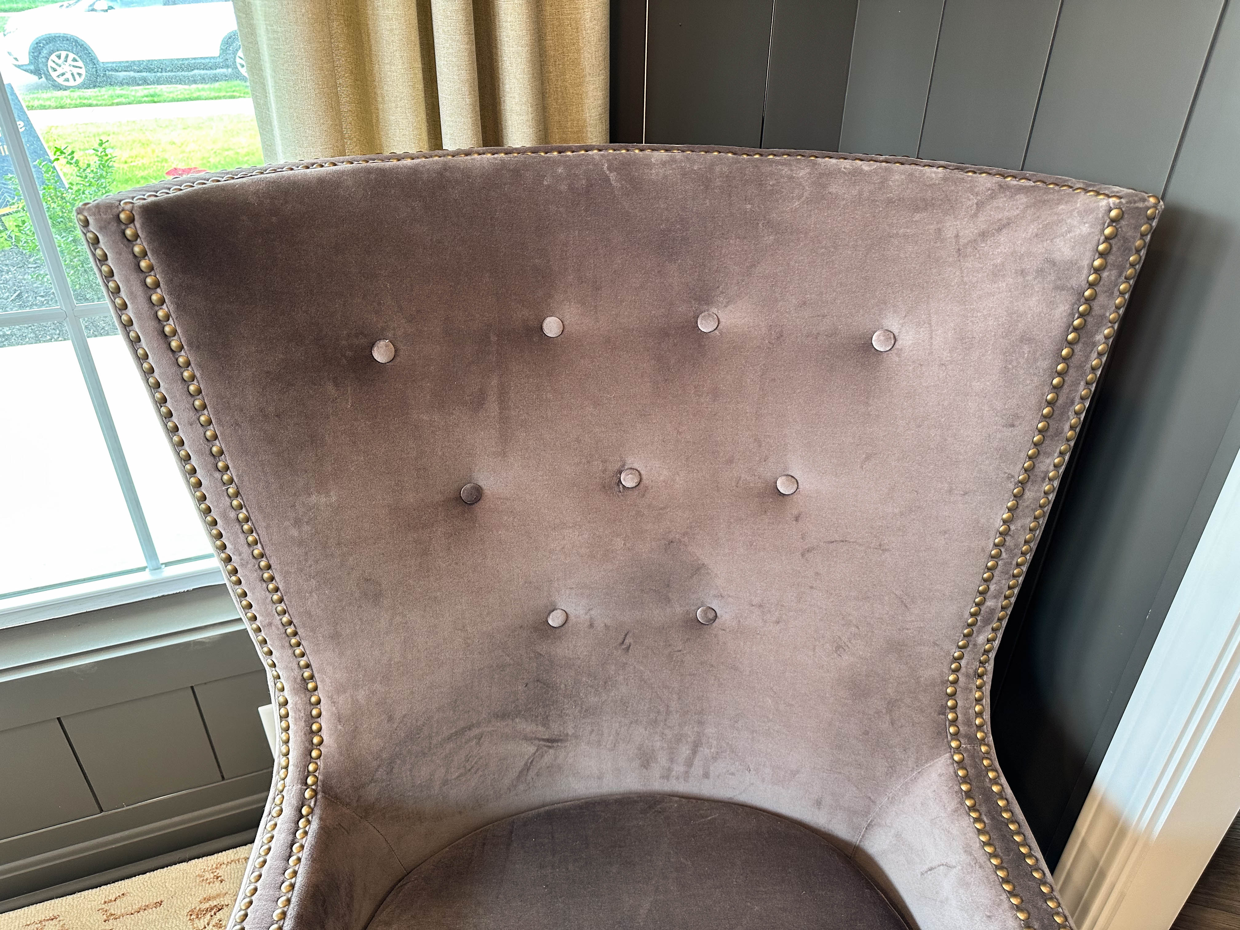 Four Hands Button-Tufted and Brass-Tacked High-Back Armchair