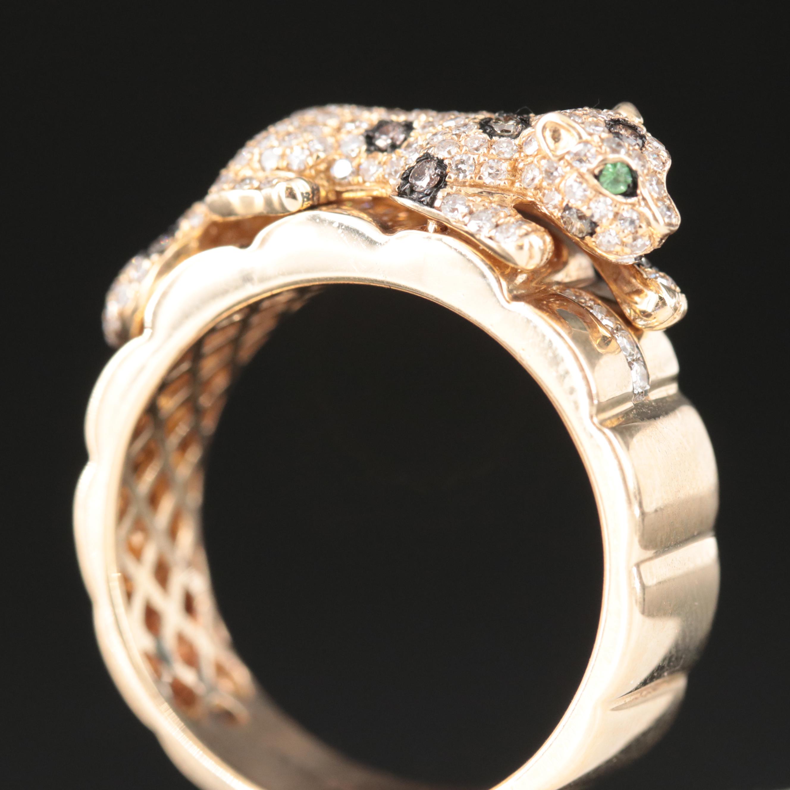 EFFY 14K Diamond and Tsavorite Panther Ring with Fancy Light Brown Diamonds
