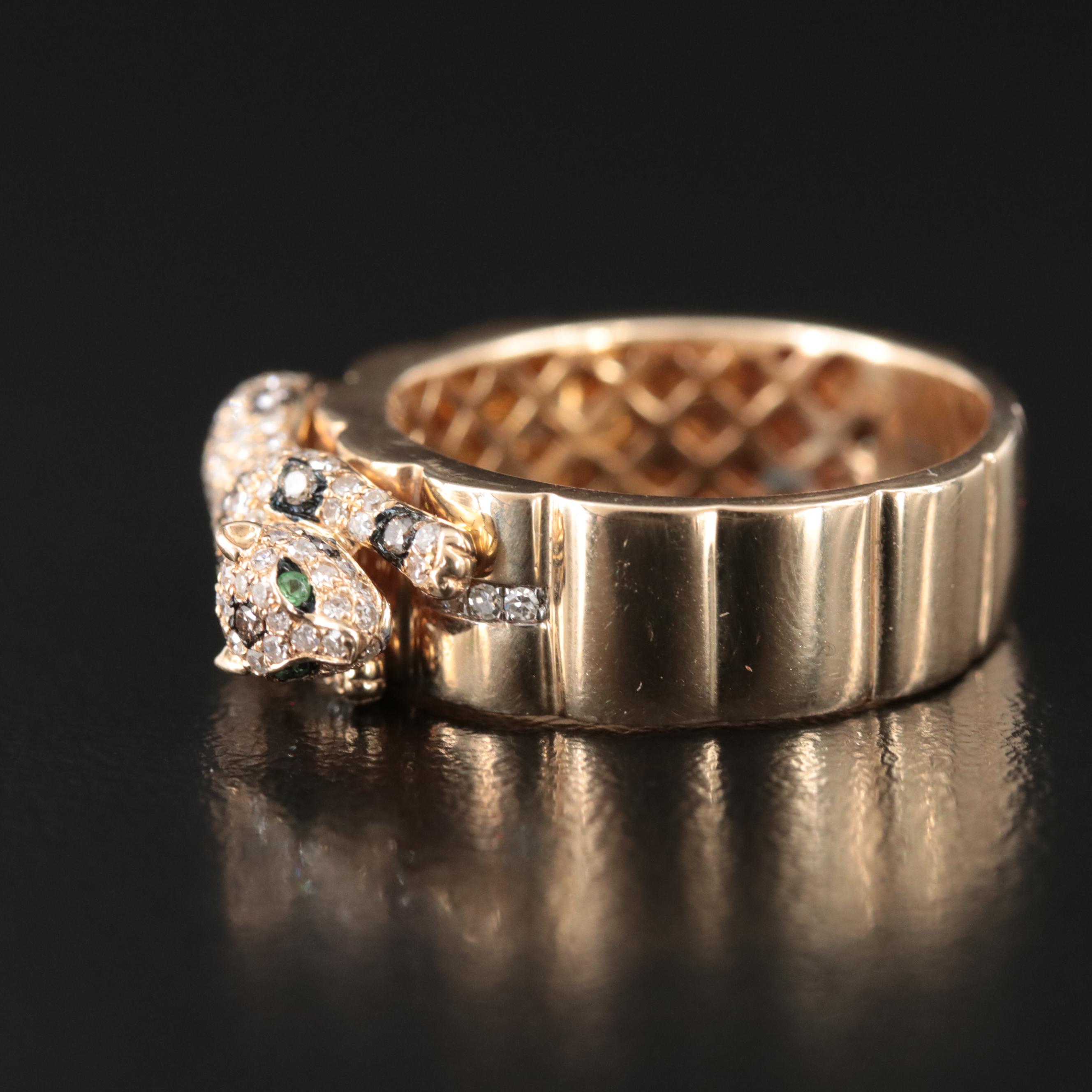 EFFY 14K Diamond and Tsavorite Panther Ring with Fancy Light Brown Diamonds