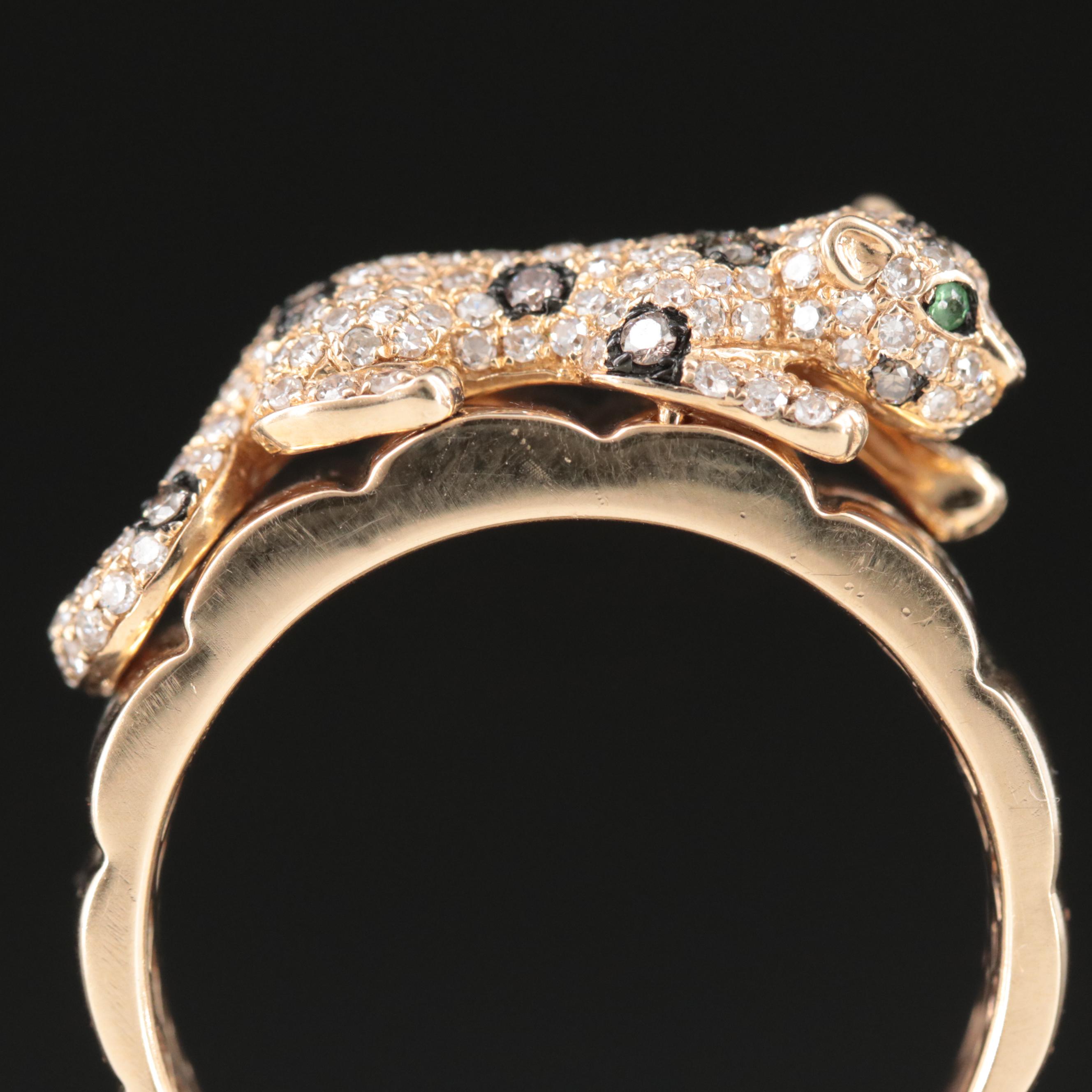 EFFY 14K Diamond and Tsavorite Panther Ring with Fancy Light Brown Diamonds