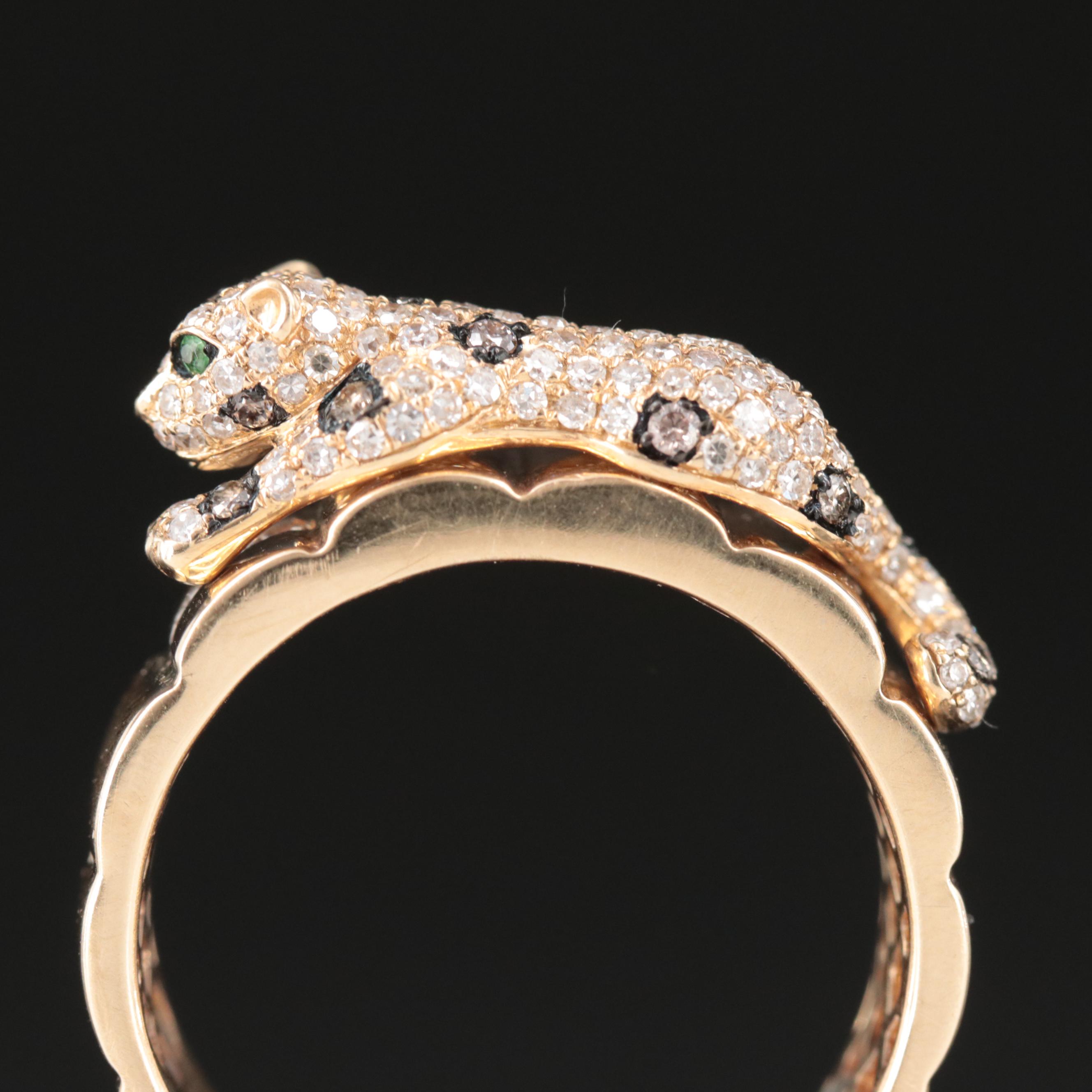 EFFY 14K Diamond and Tsavorite Panther Ring with Fancy Light Brown Diamonds