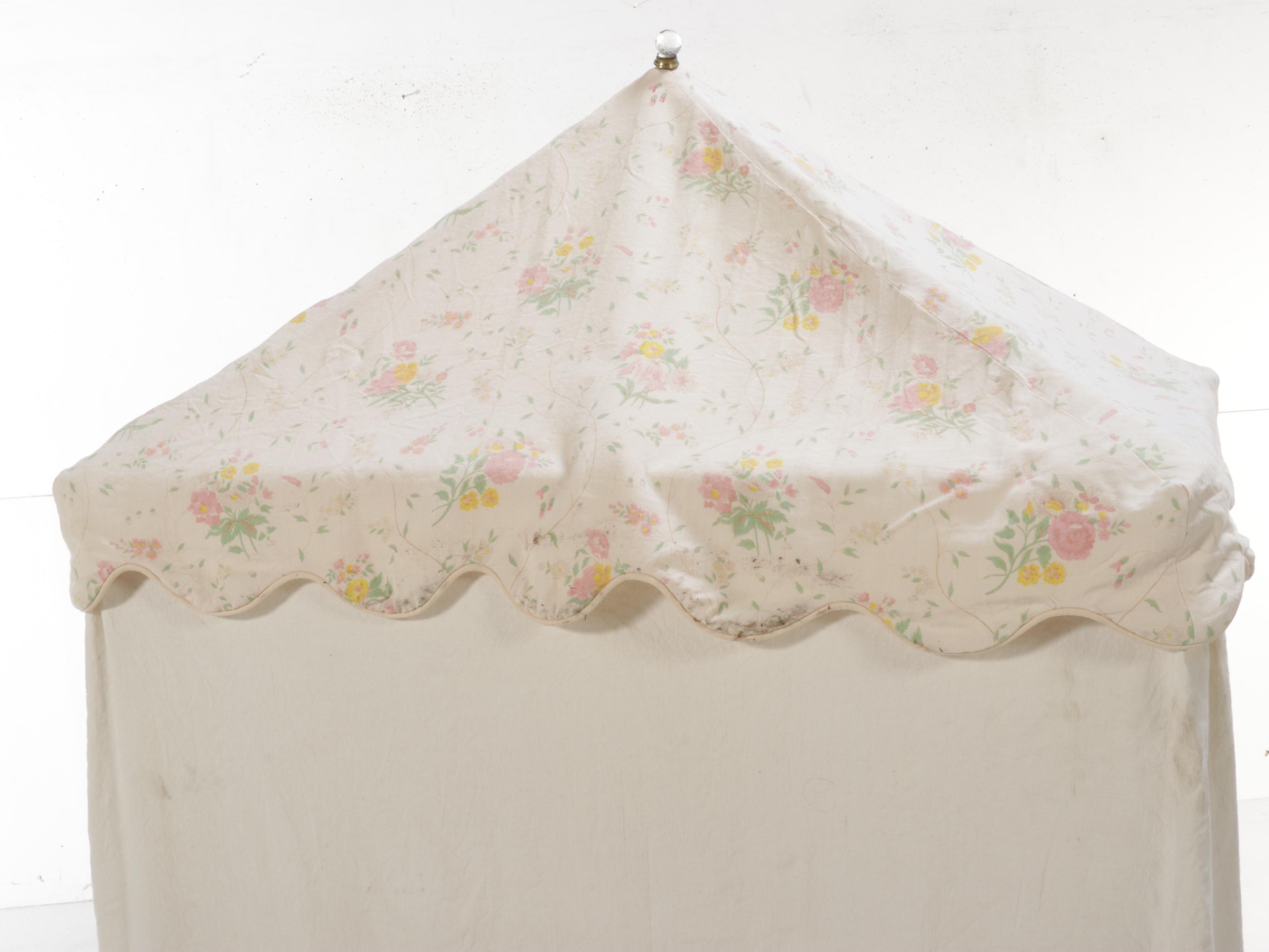 Contemporary Three-Tiered Wood Slat Bookcase with Fabric Canopy