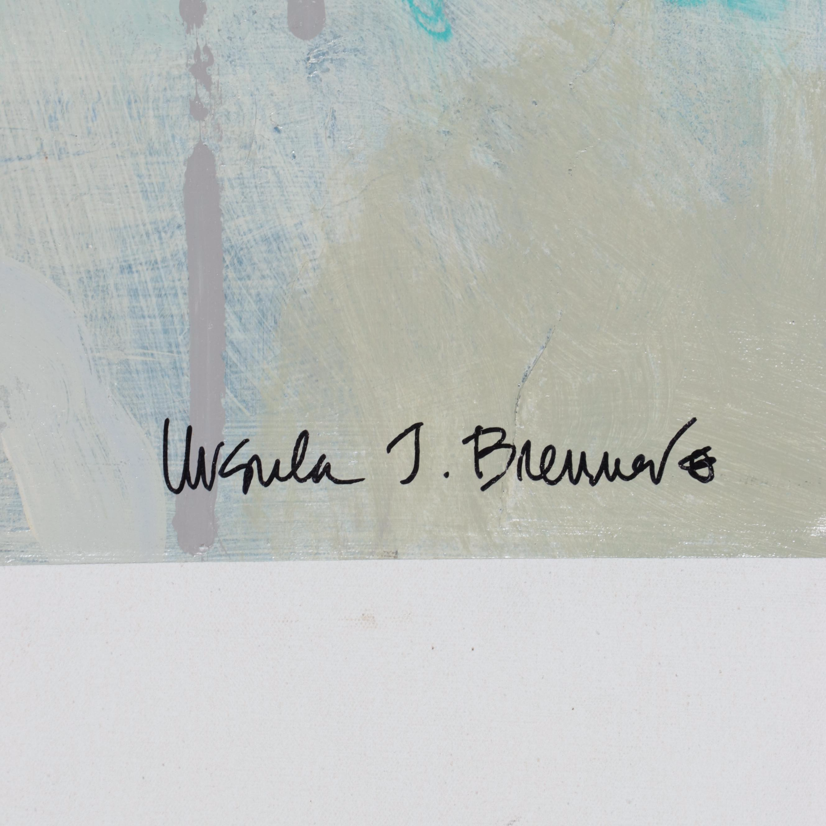 Ursula J. Brenner Abstract Mixed Media Painting on Unstretched Canvas