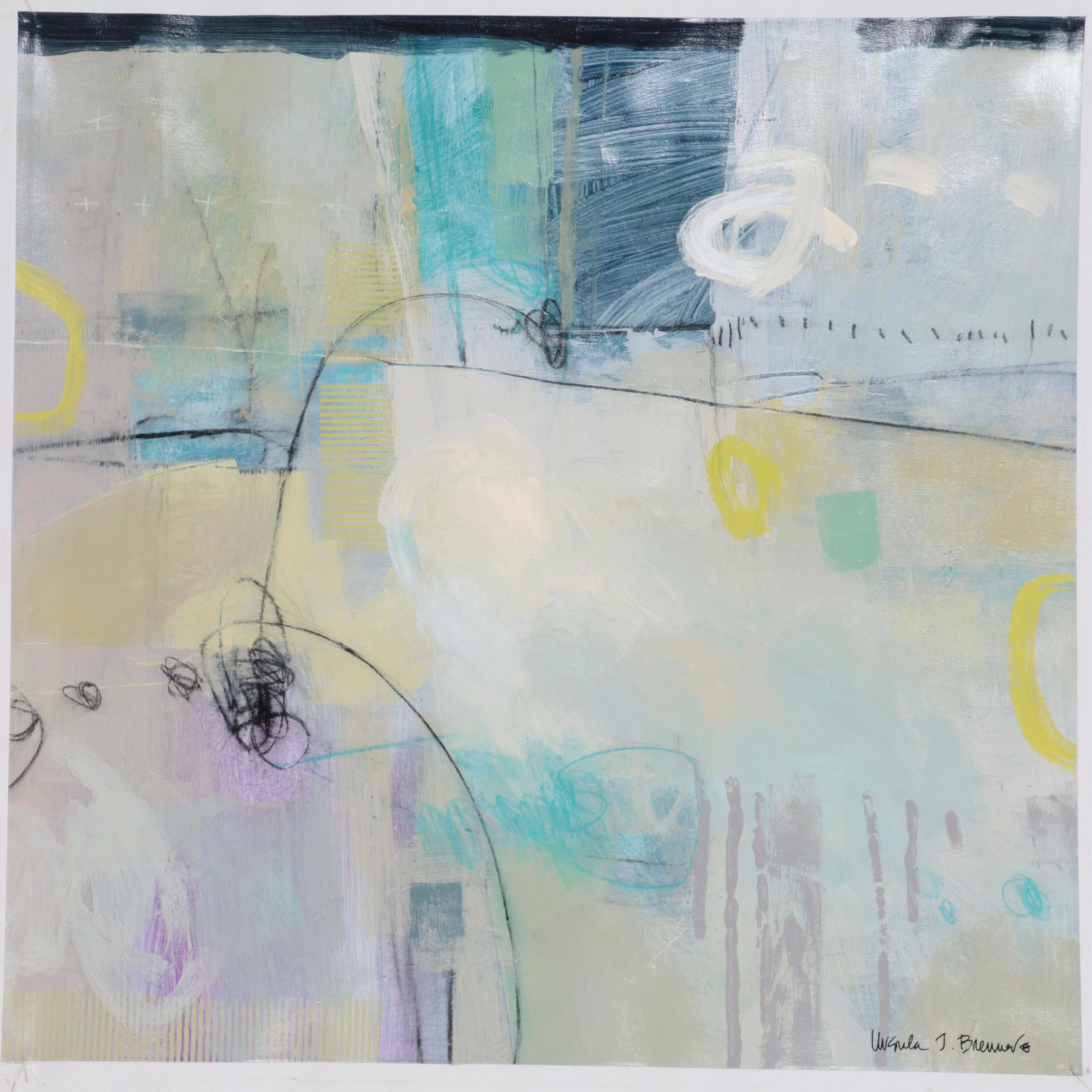 Ursula J. Brenner Abstract Mixed Media Painting on Unstretched Canvas