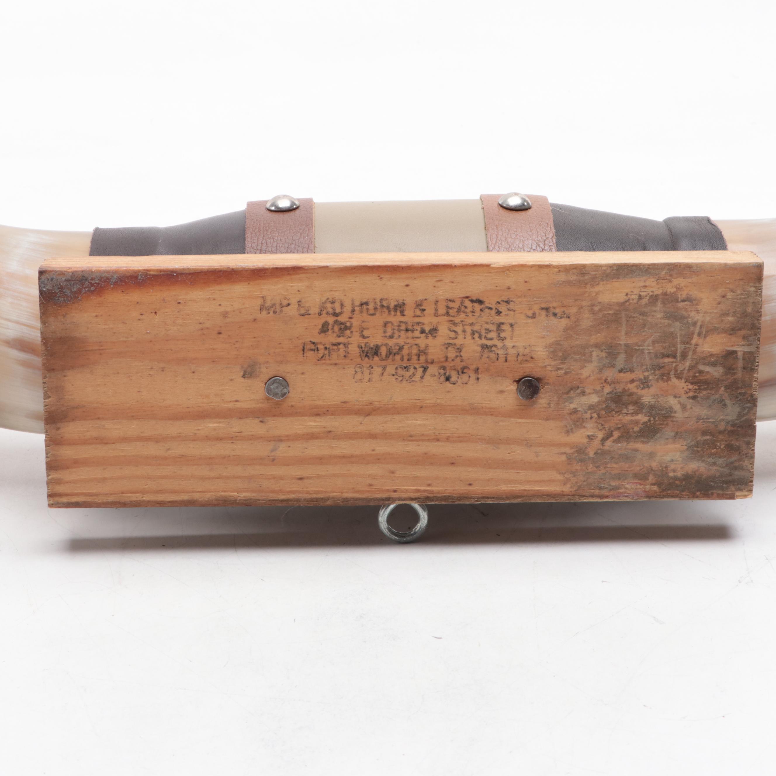 Taxidermy Mounted Steer Horns with Leather Wrap