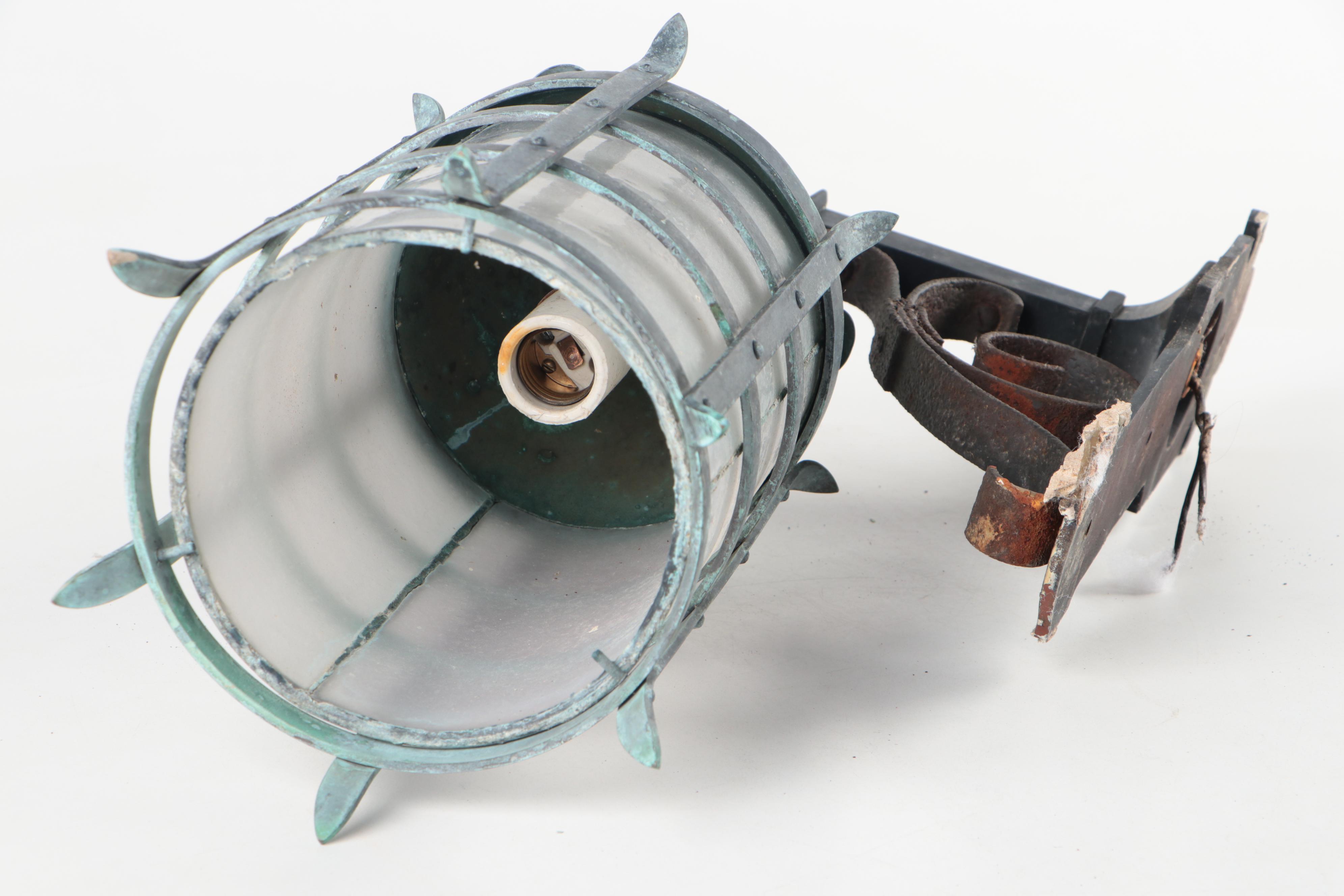 Gothic Revival Metal and Satin Glass Wall Lantern Sconce