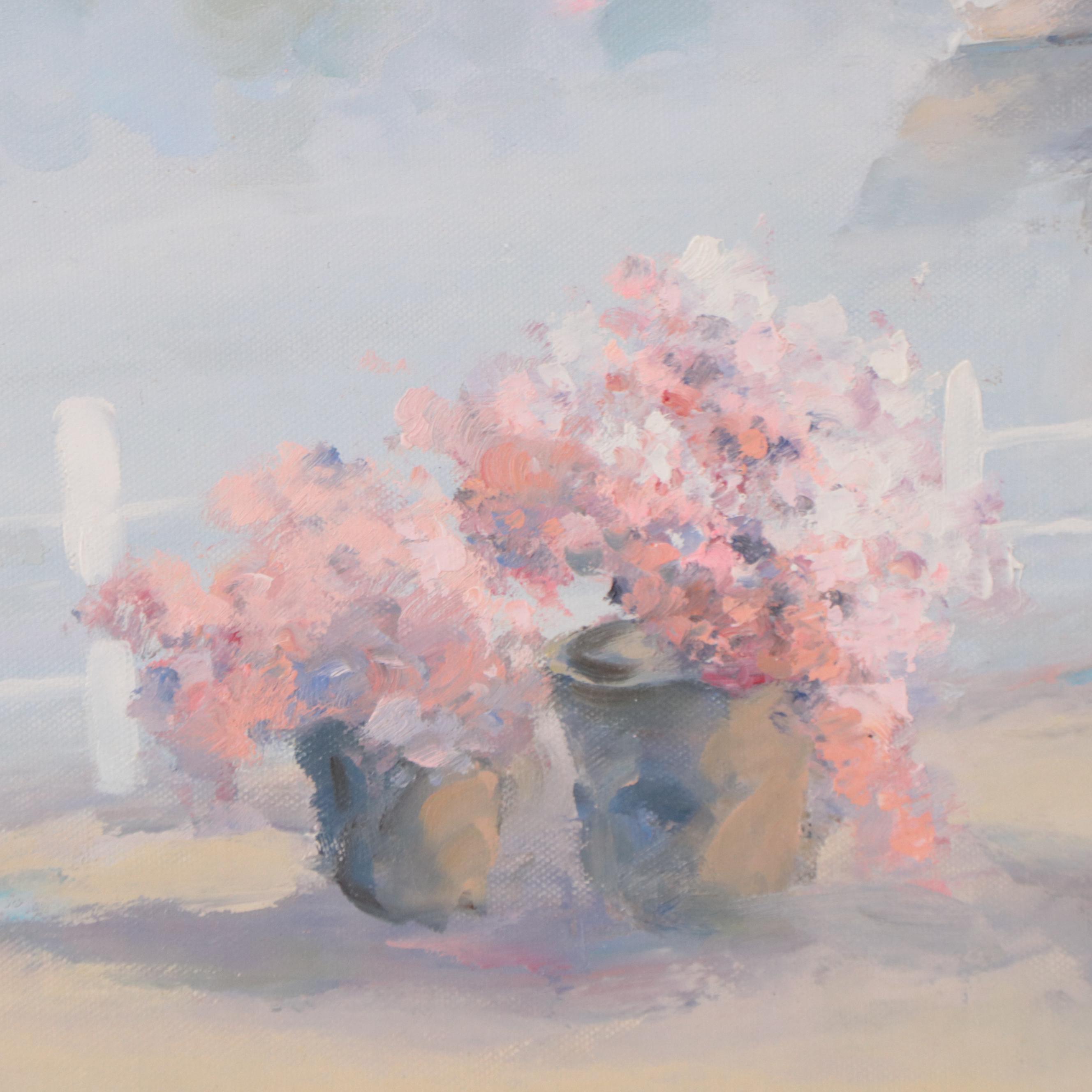 Julius Grodner Oil Painting of Figure With Parasol Along the River