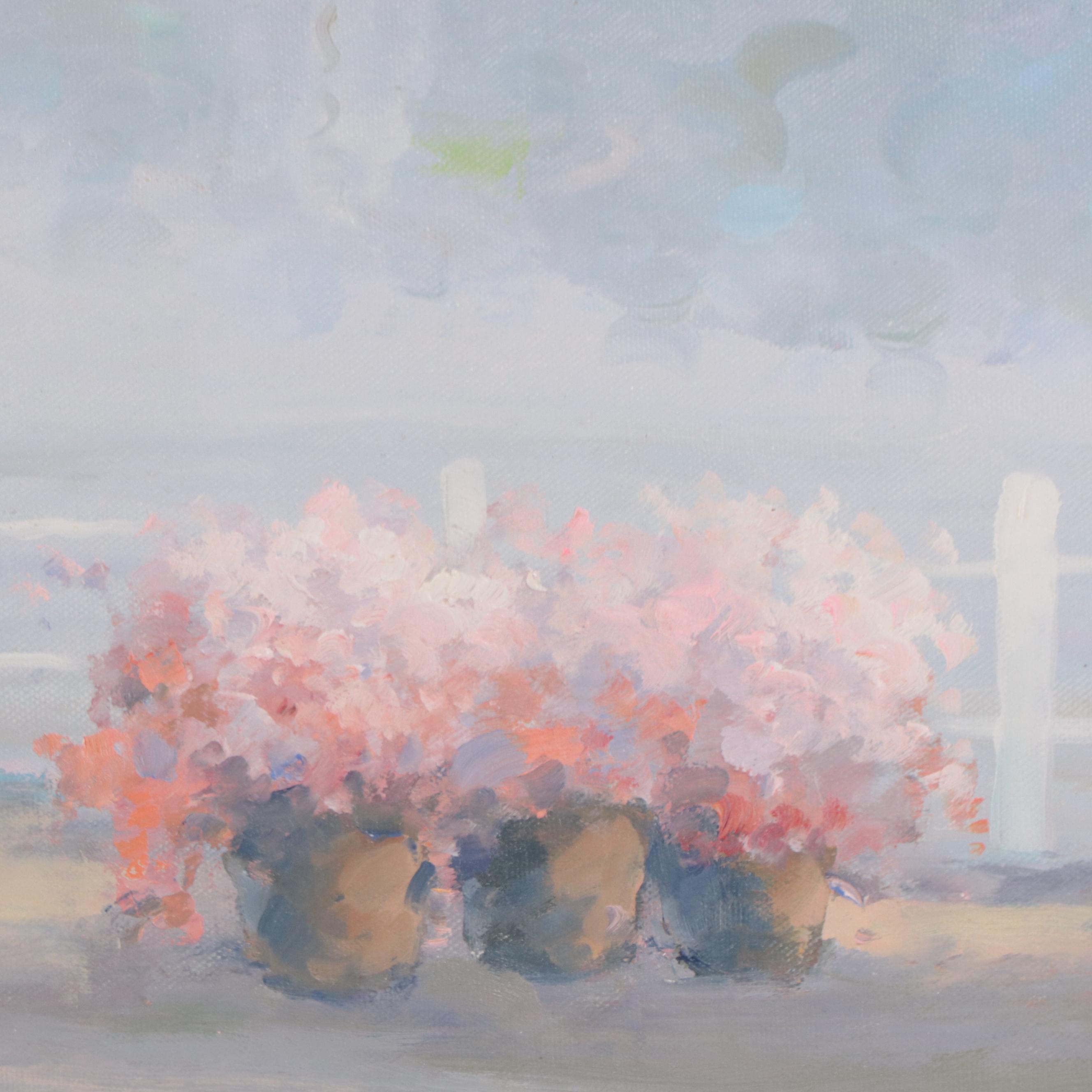 Julius Grodner Oil Painting of Figure With Parasol Along the River