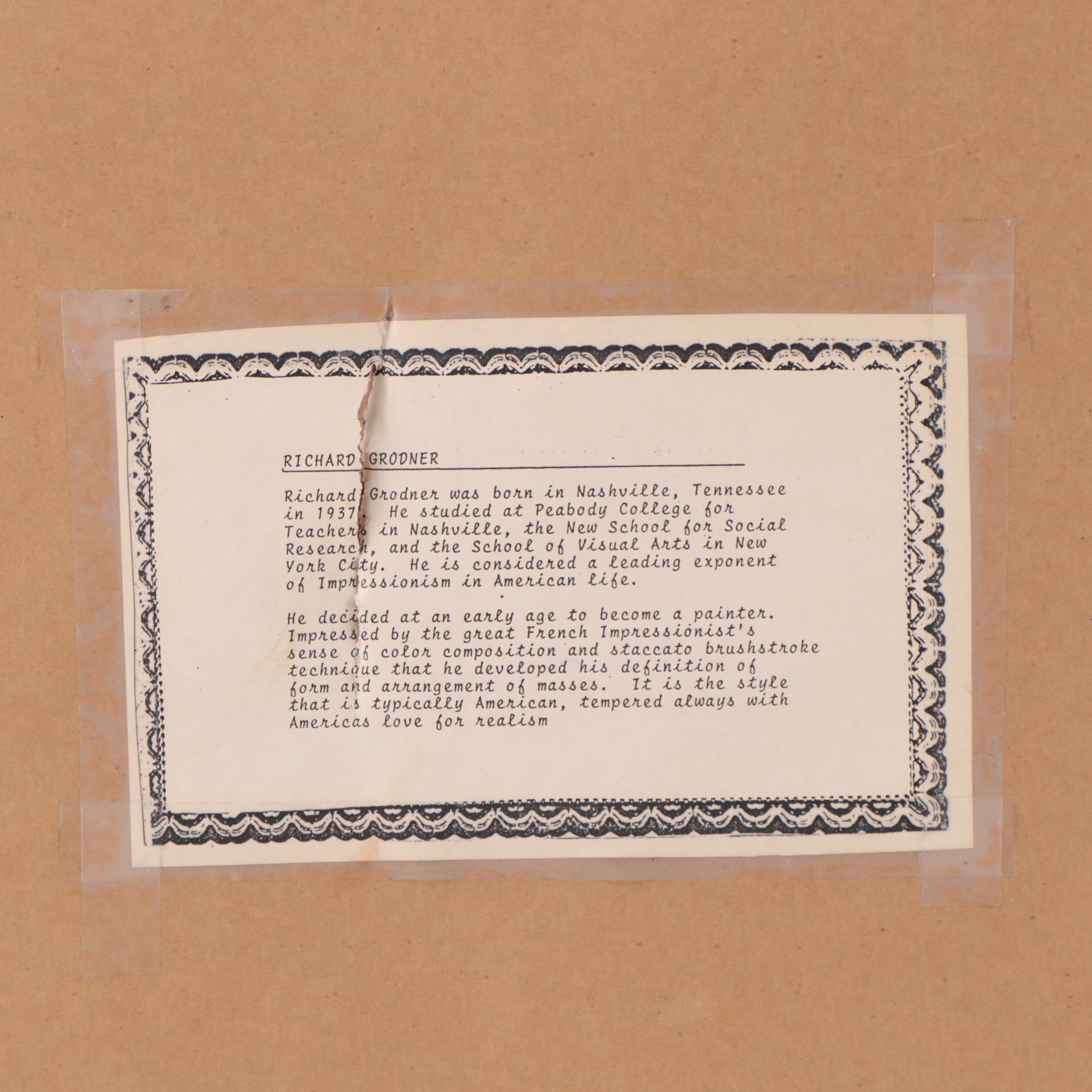 Julius Grodner Oil Painting of Figure With Parasol Along the River