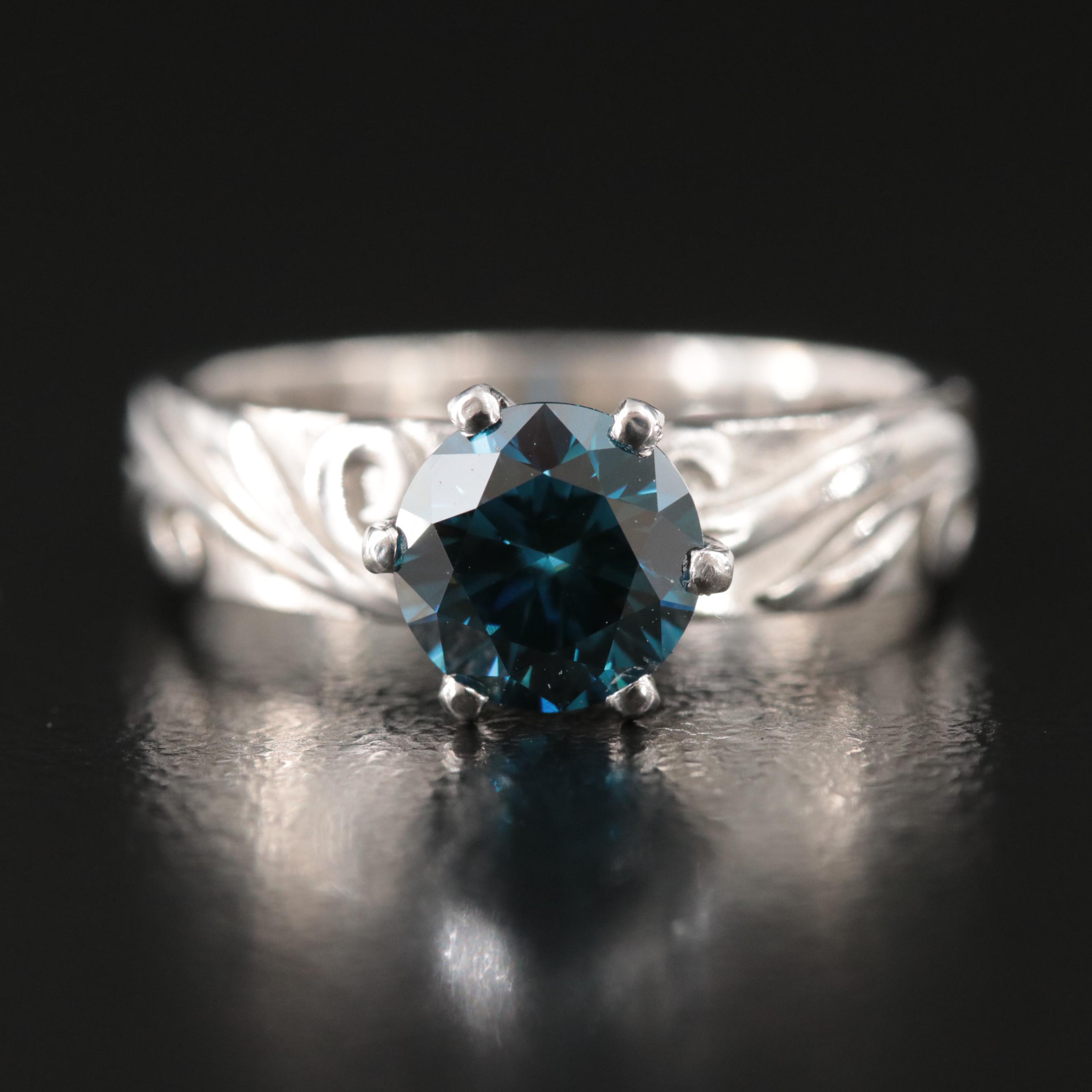 Platinum 1.01 CT Fancy Dark Blue Diamond Ring
