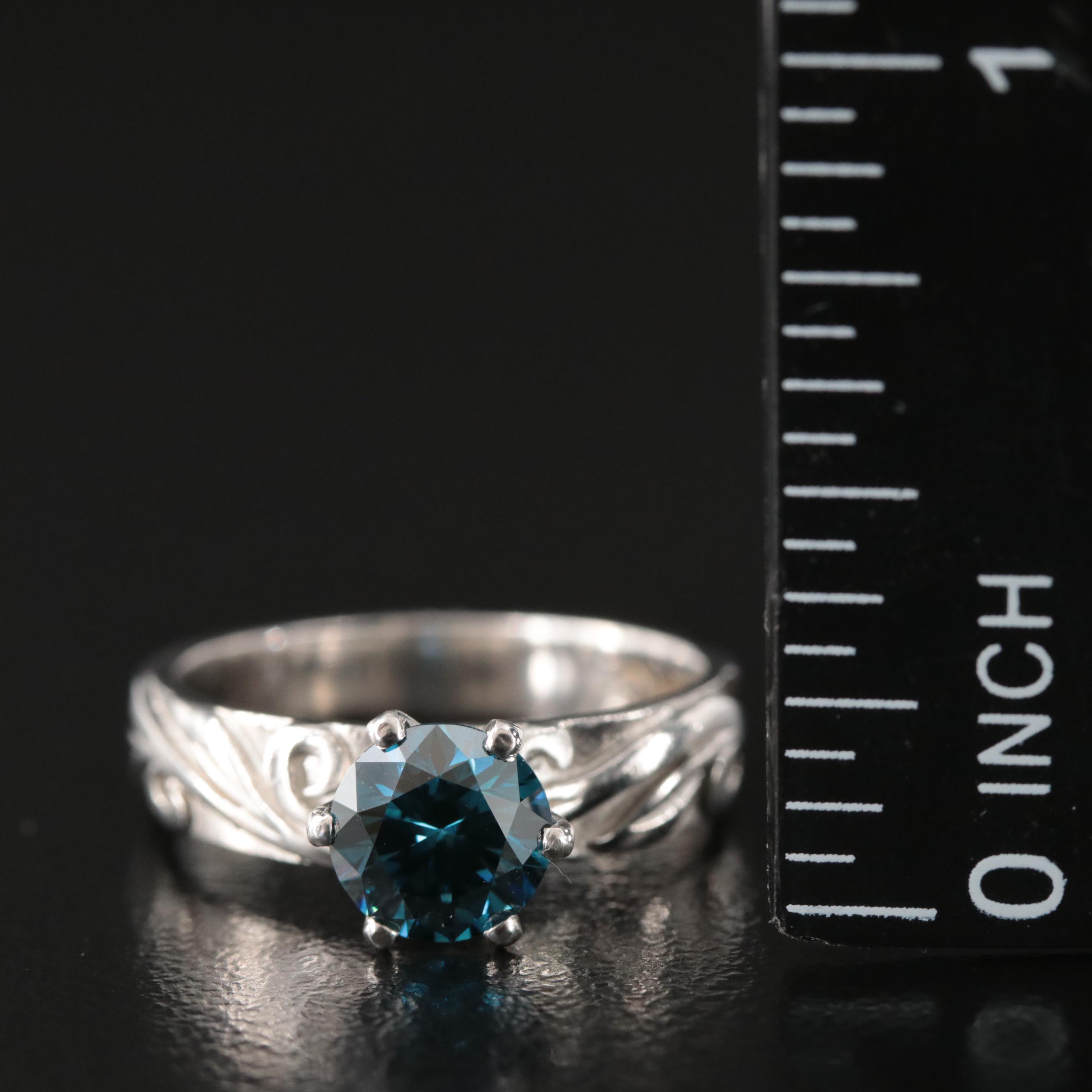 Platinum 1.01 CT Fancy Dark Blue Diamond Ring