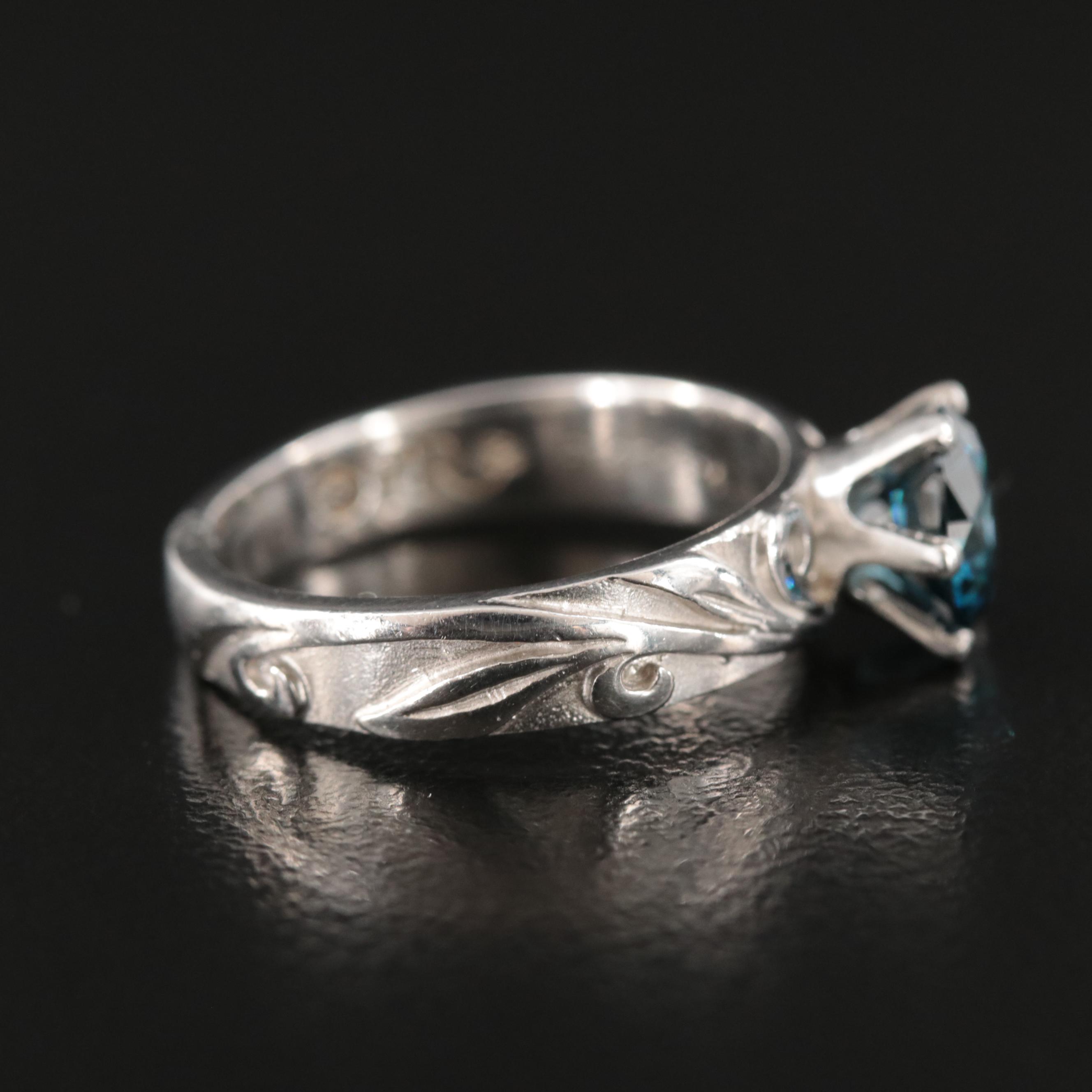 Platinum 1.01 CT Fancy Dark Blue Diamond Ring