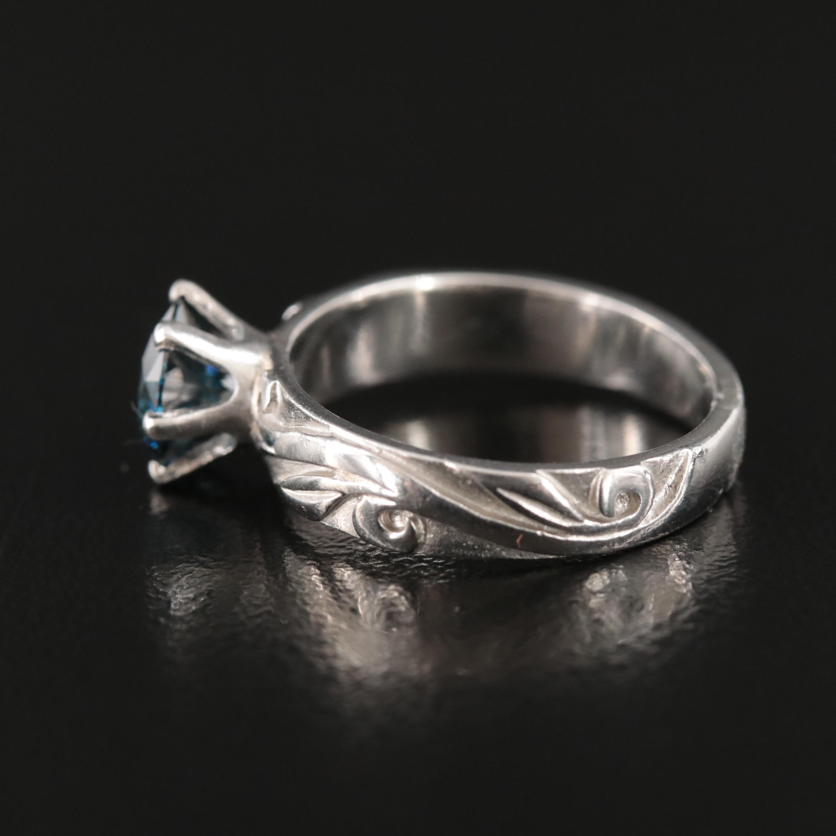 Platinum 1.01 CT Fancy Dark Blue Diamond Ring