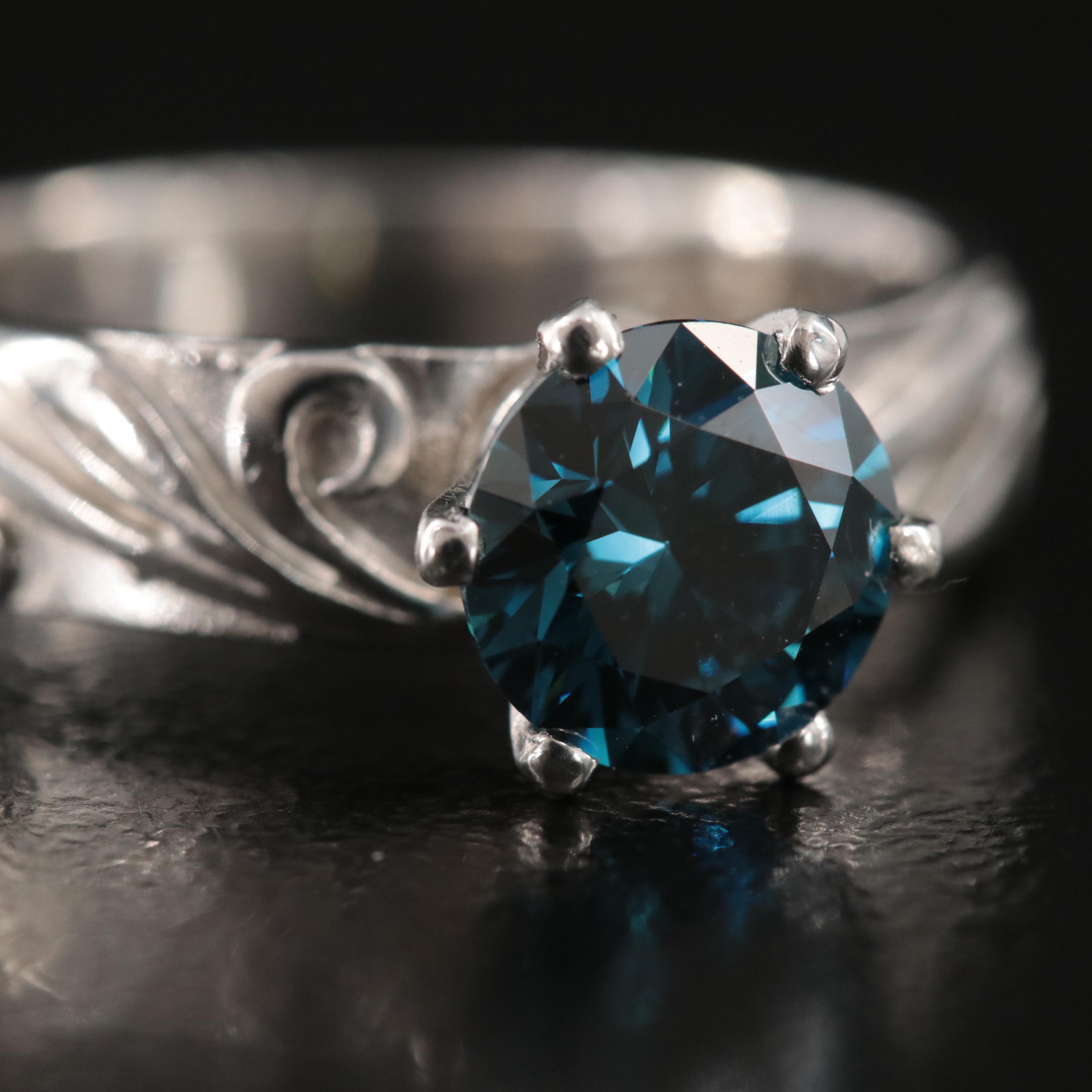 Platinum 1.01 CT Fancy Dark Blue Diamond Ring