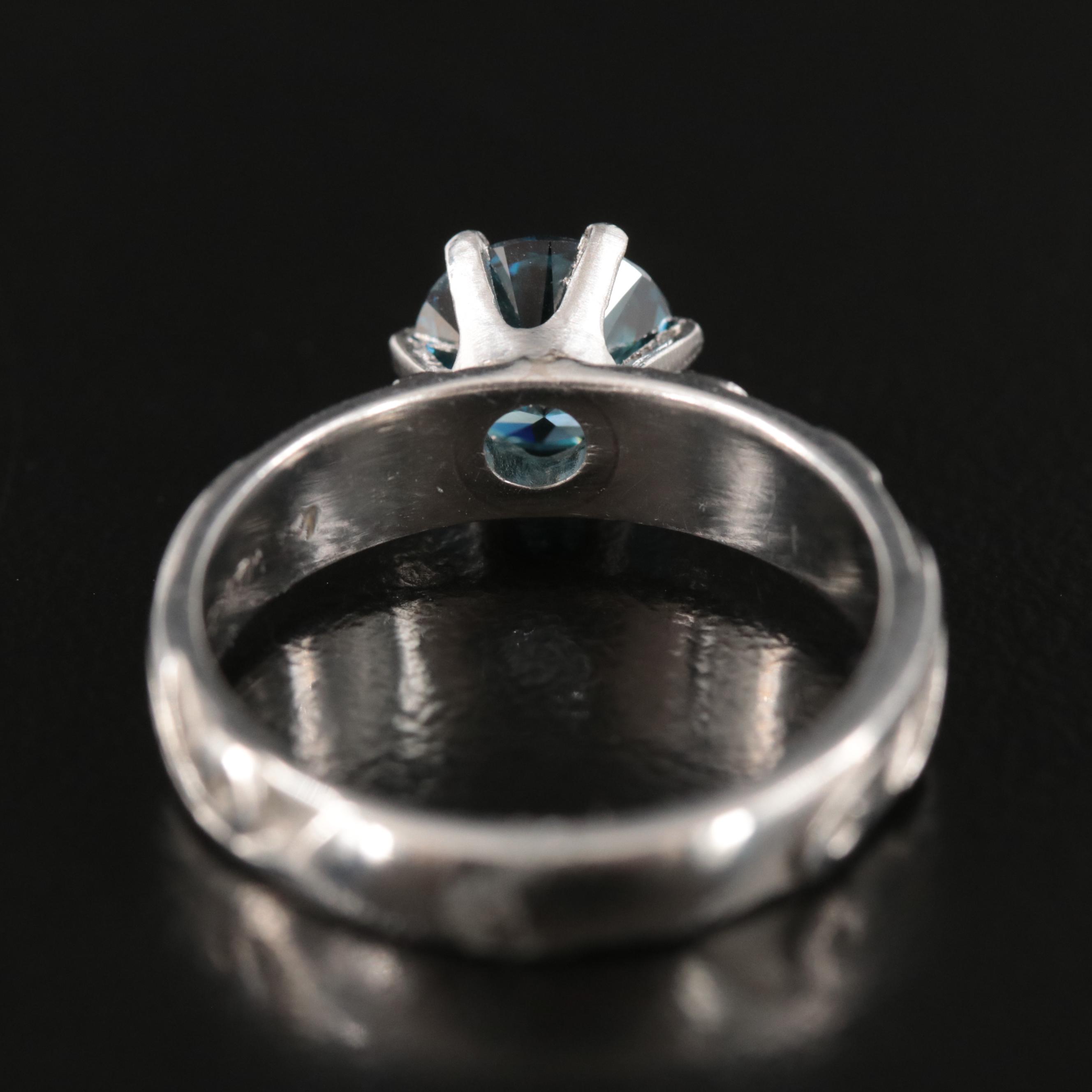 Platinum 1.01 CT Fancy Dark Blue Diamond Ring
