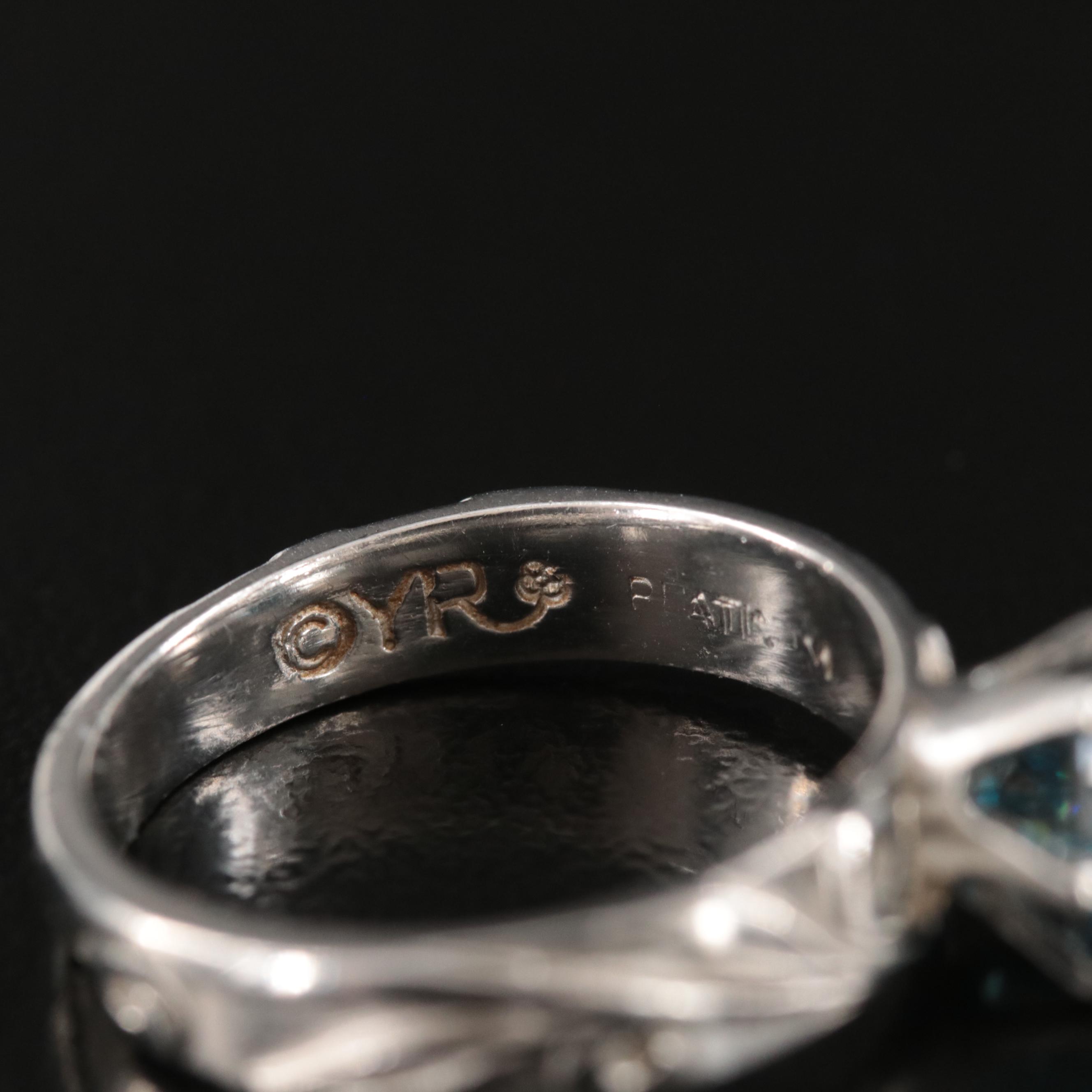 Platinum 1.01 CT Fancy Dark Blue Diamond Ring