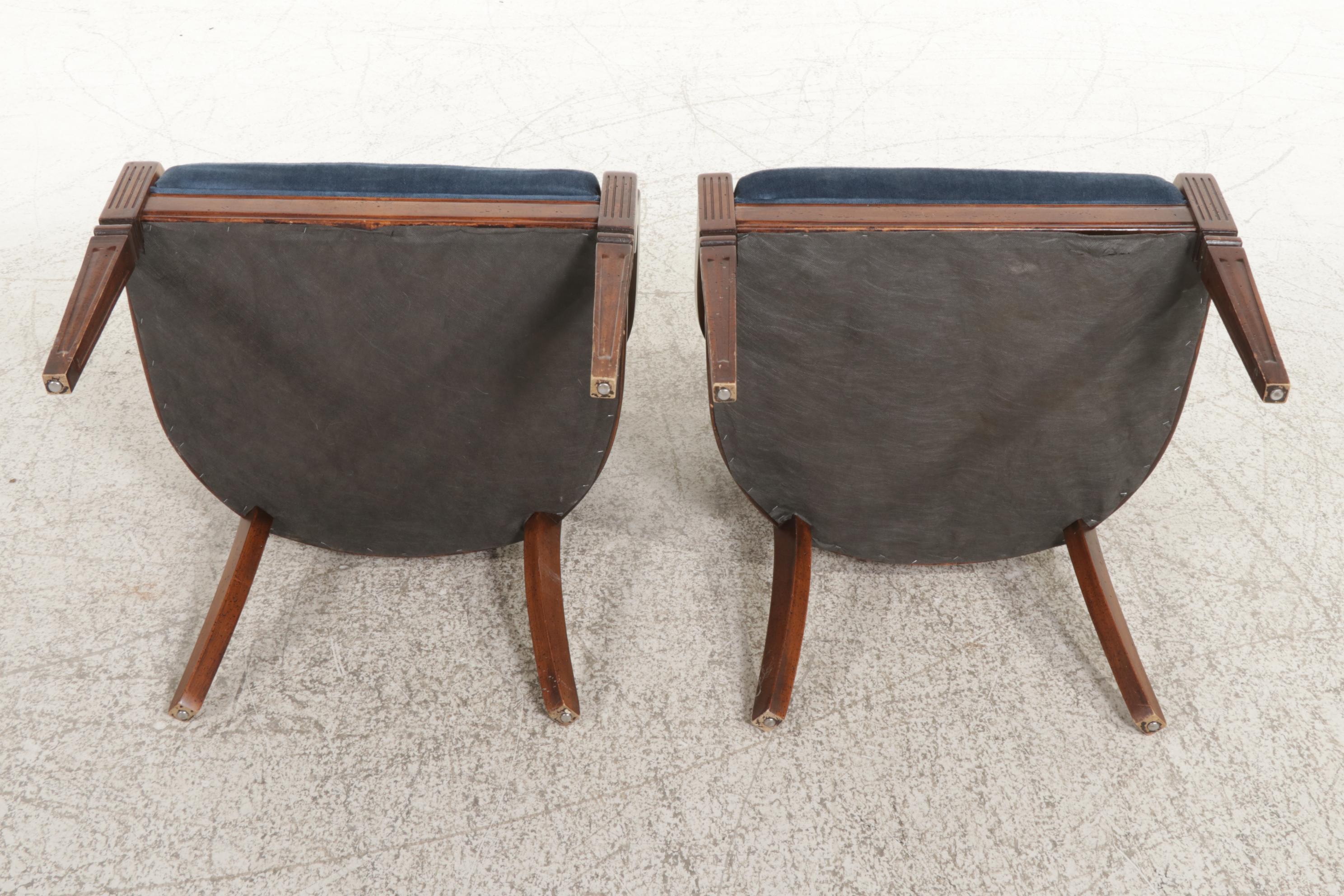 Pair of Directoire Style Fruitwood-Stained and Caned Bergères, circa 1970