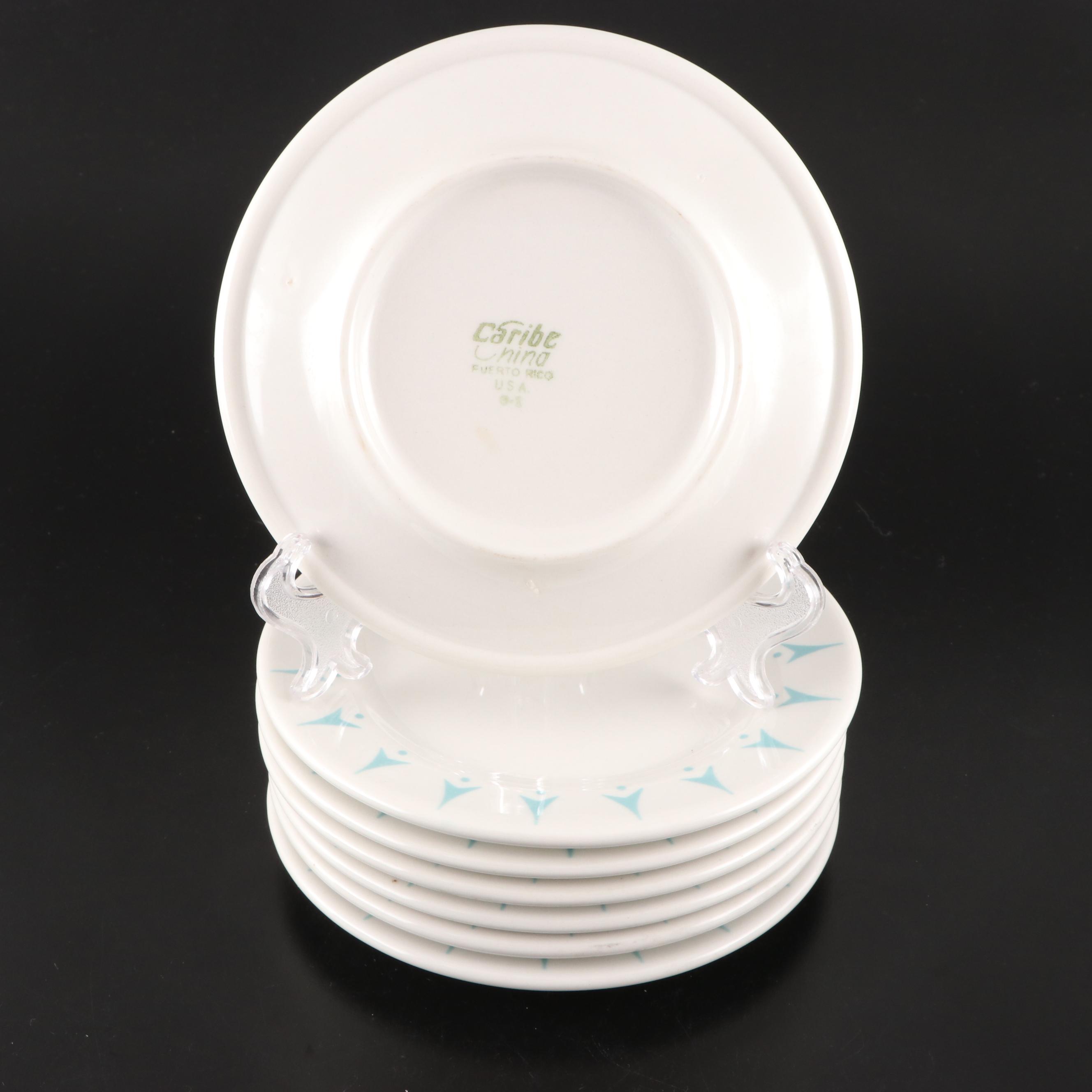 Mid Century Modern Caribe Ceramic and Pyrex "Blue" Glass Dinnerware