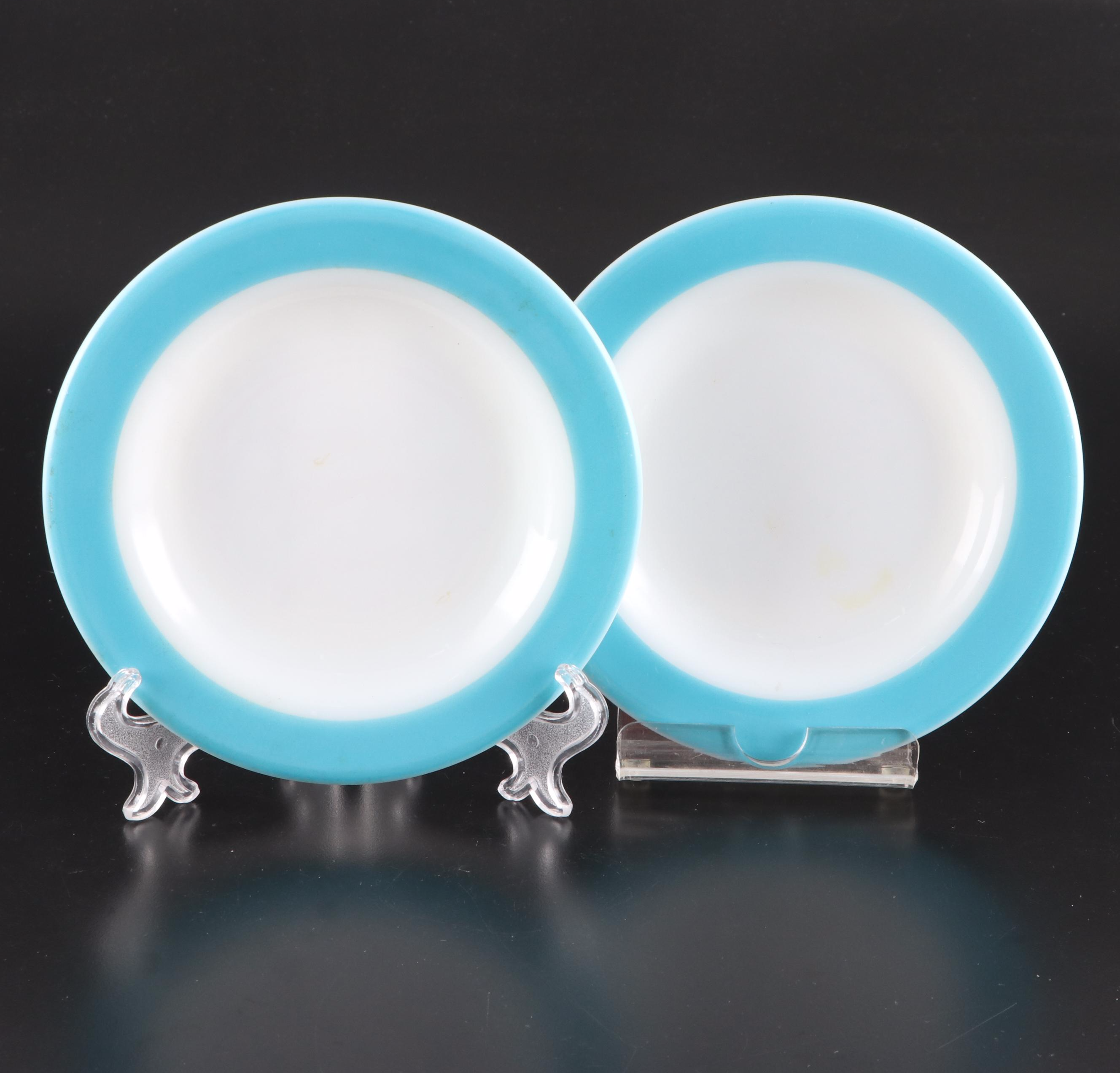 Mid Century Modern Caribe Ceramic and Pyrex "Blue" Glass Dinnerware