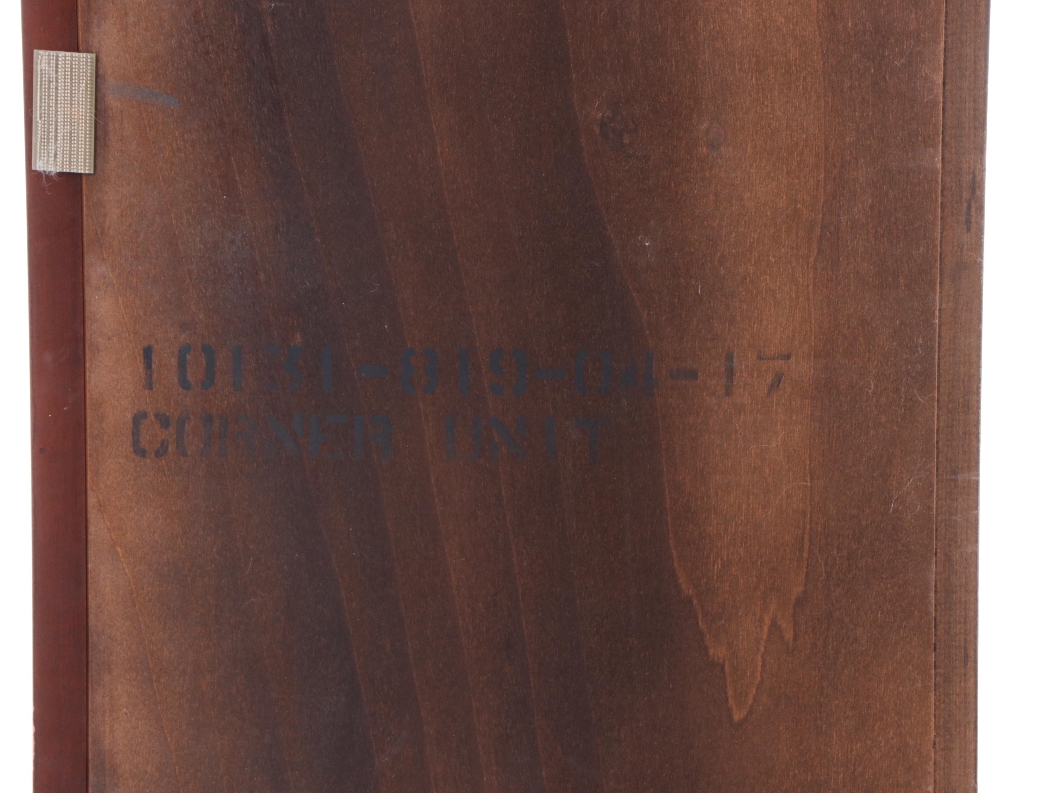 Walnut Finished Corner Bookcase with Scalloped Bonnet