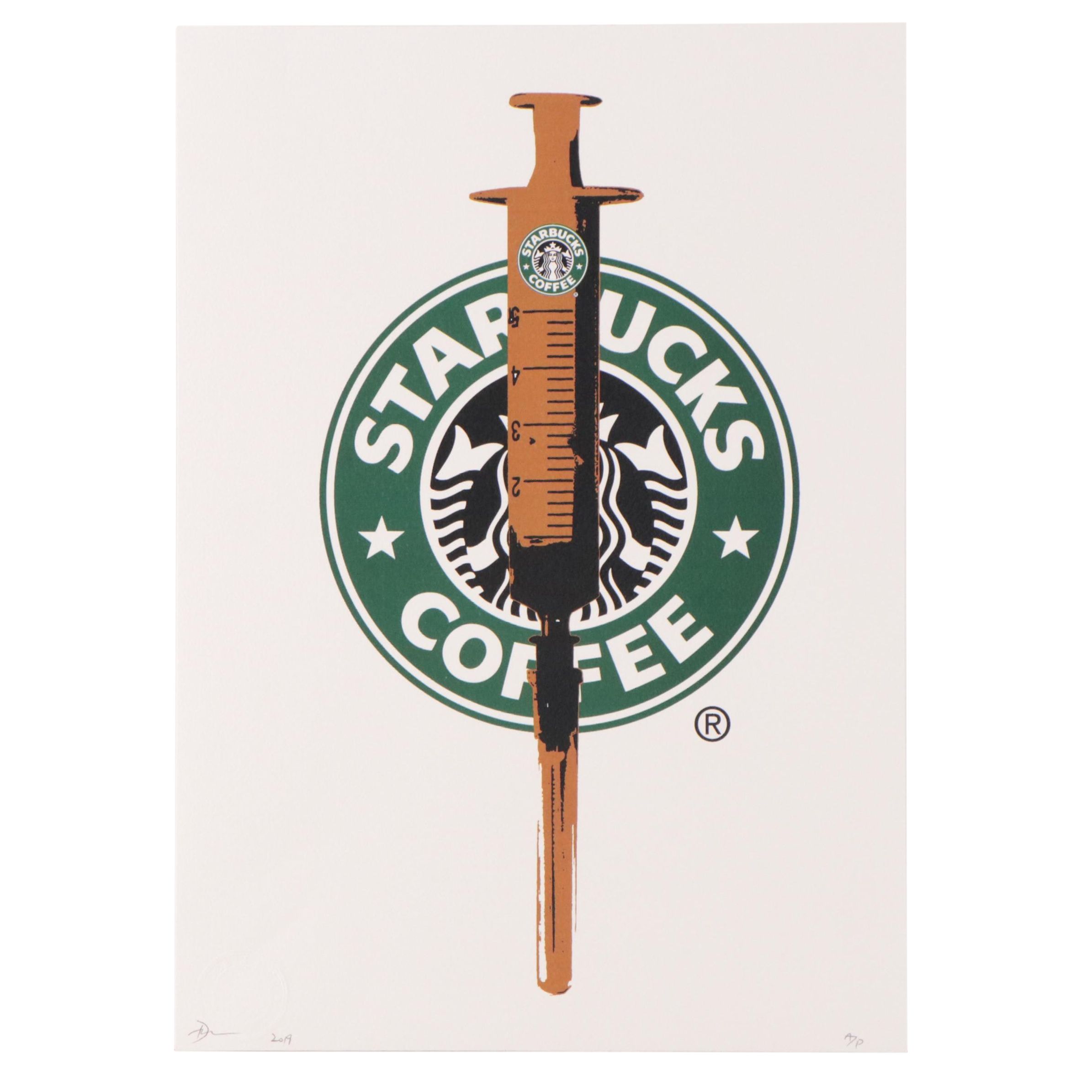 Death NYC Pop Art Offset Lithograph of Starbucks Coffee Syringe, 2019