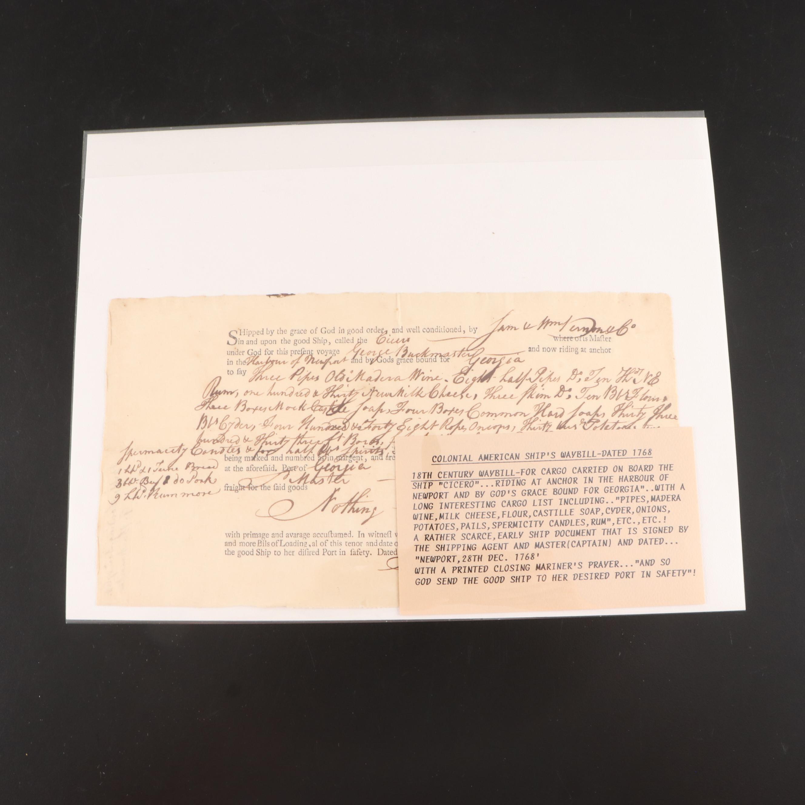 Colonial America with Other Bank Checks, Invoices, Waybill and More Documents