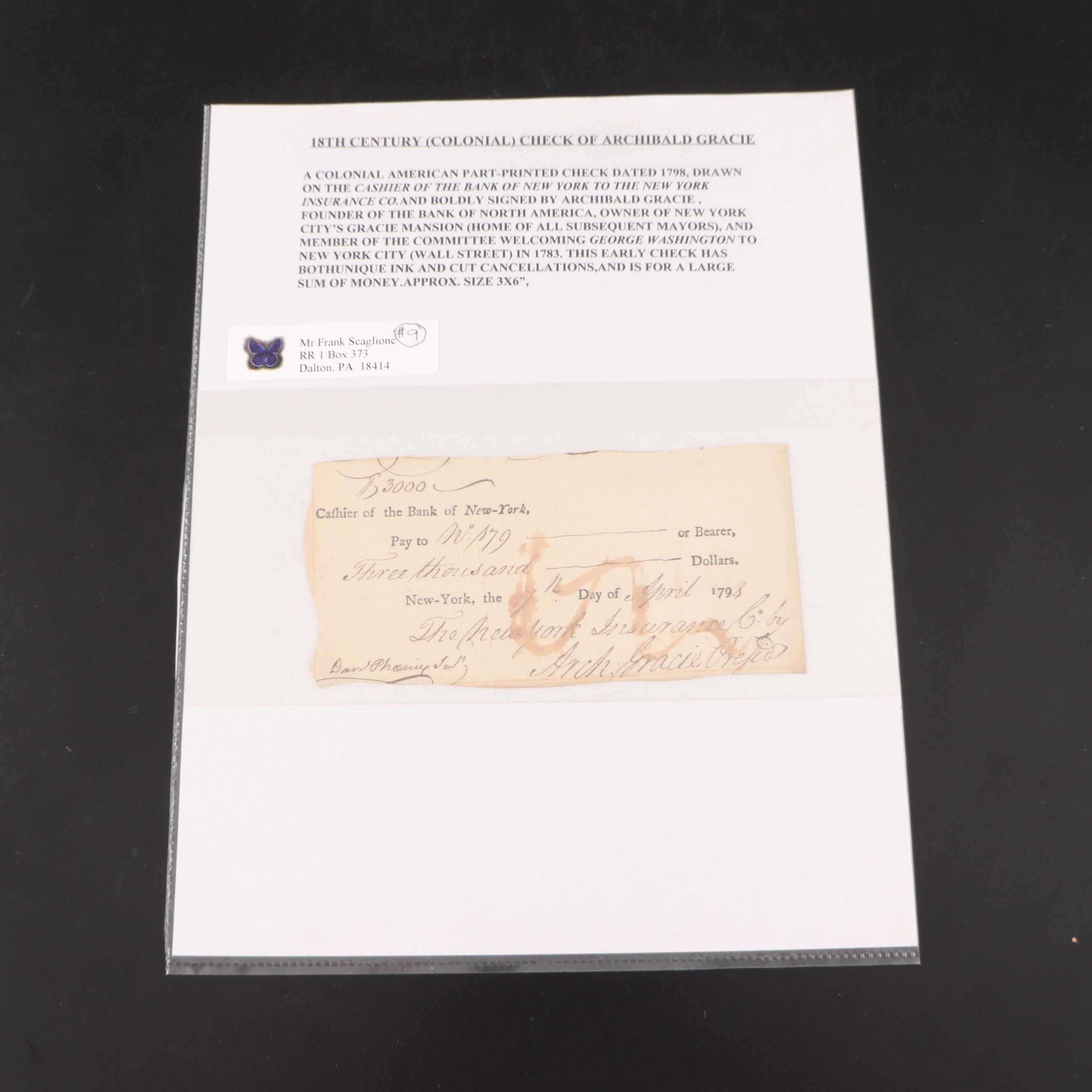 Colonial America with Other Bank Checks, Invoices, Waybill and More Documents