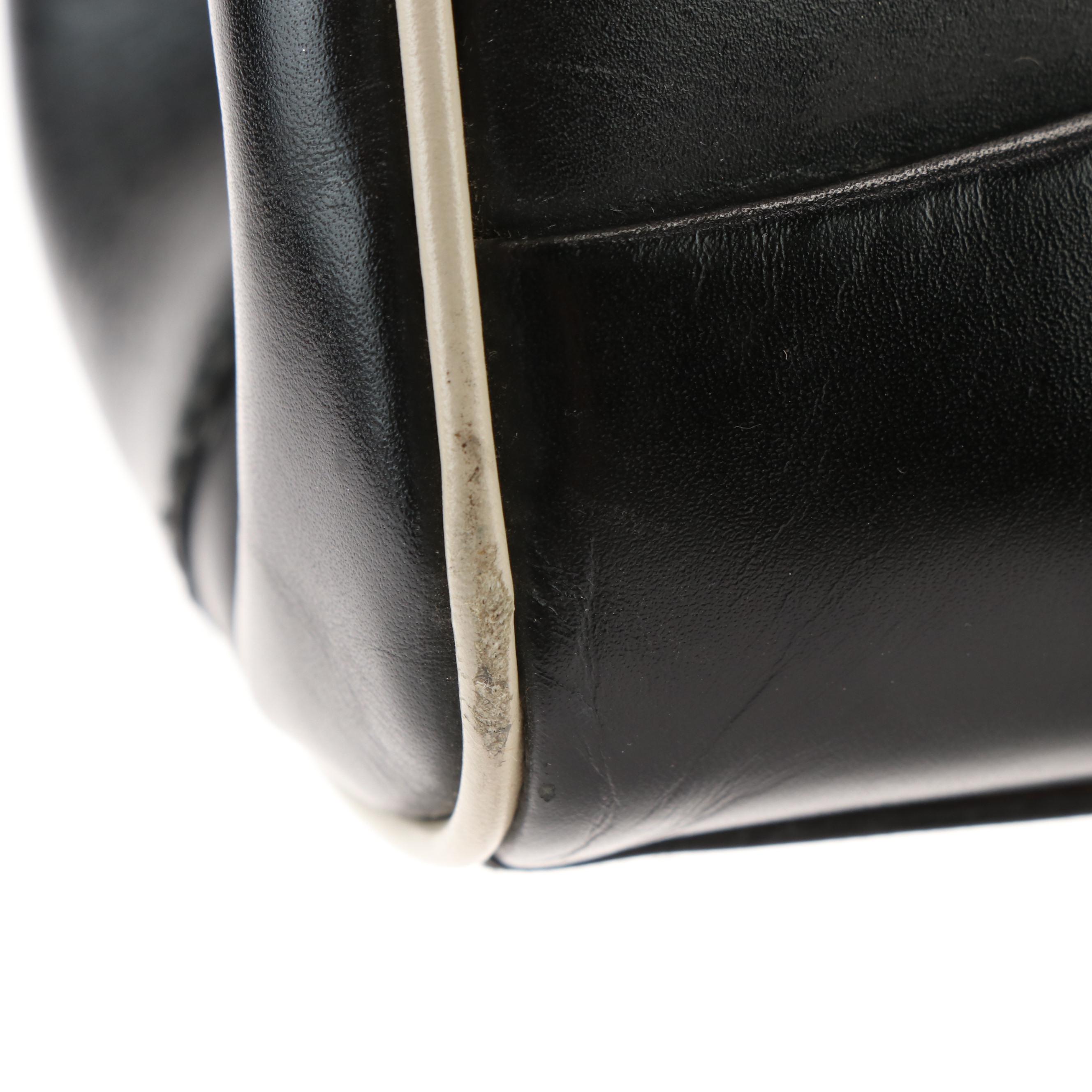 Prada 1990s Black Leather Kiss Lock Bowling Handbag with Contrast Piping