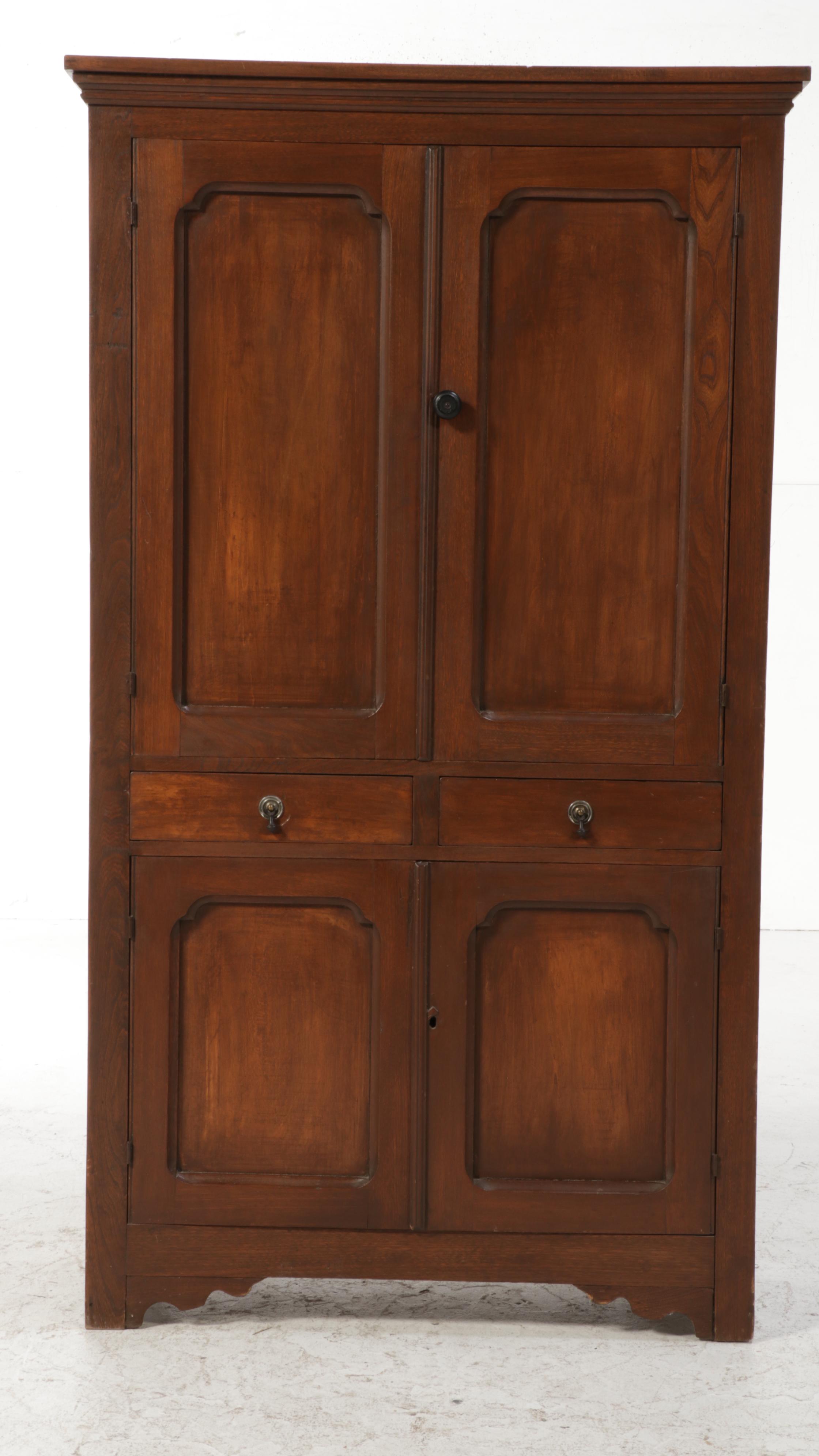 Primitive Walnut Linen Cabinet, Late 19th Century