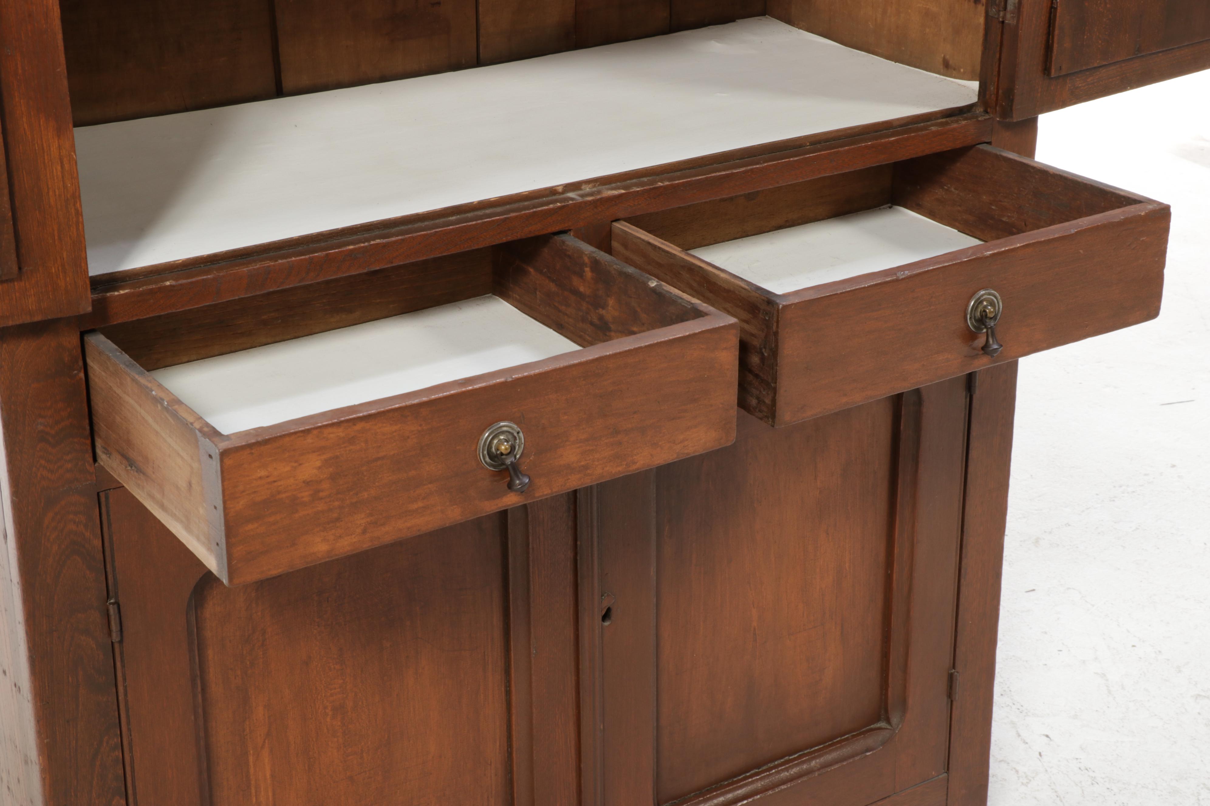 Primitive Walnut Linen Cabinet, Late 19th Century