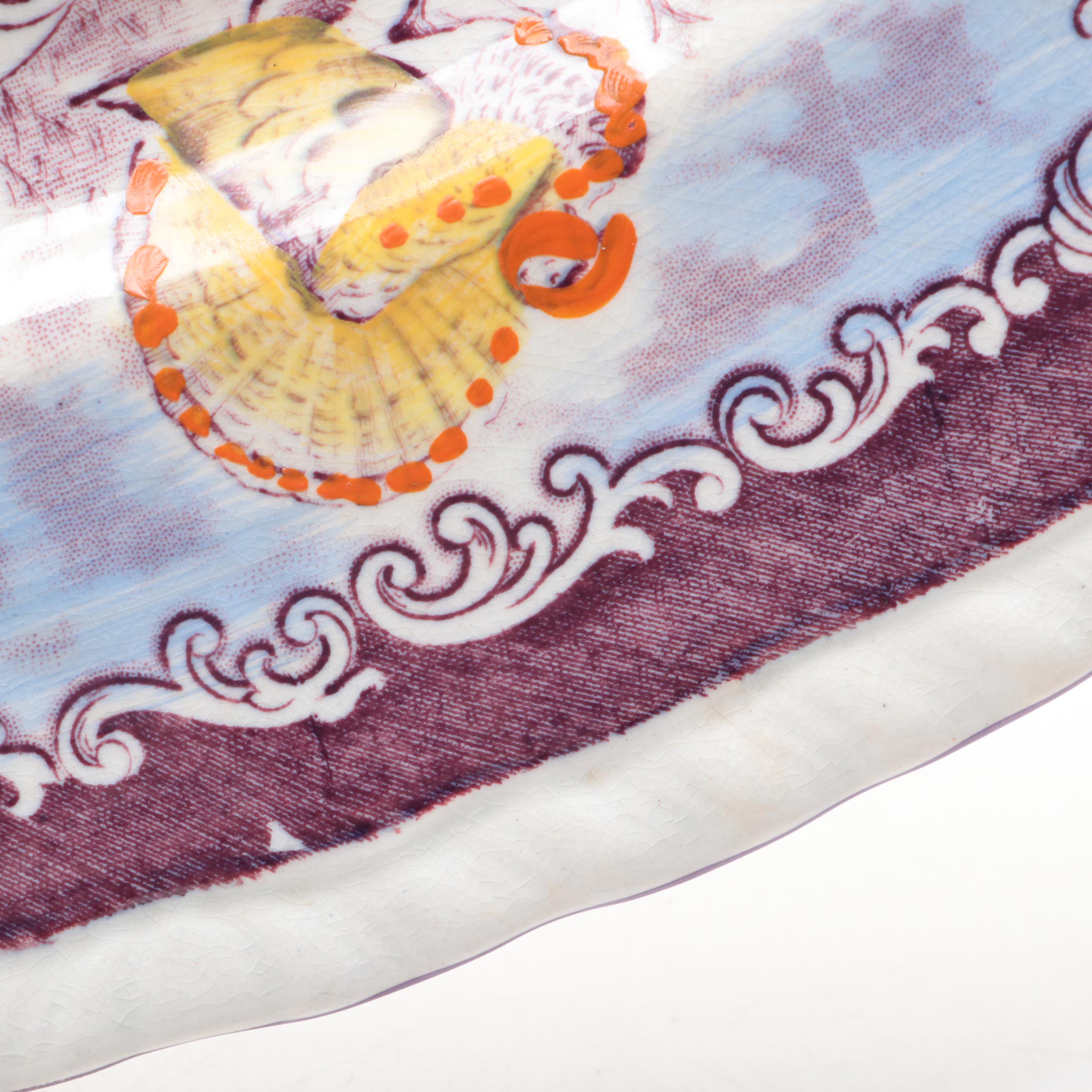 Staffordshire Polychrome Transferware Tom Turkey Platter and Plates