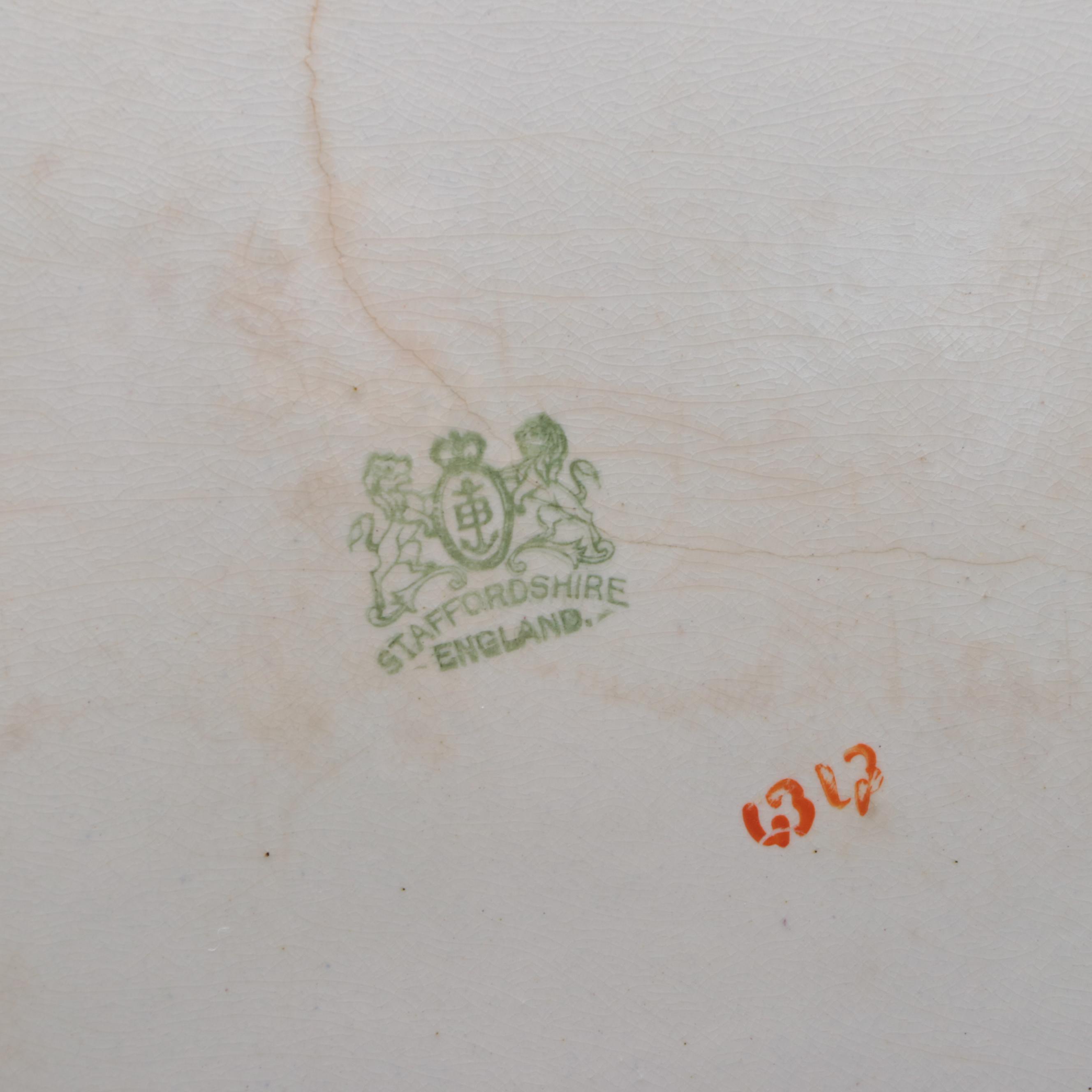 Staffordshire Polychrome Transferware Tom Turkey Platter and Plates