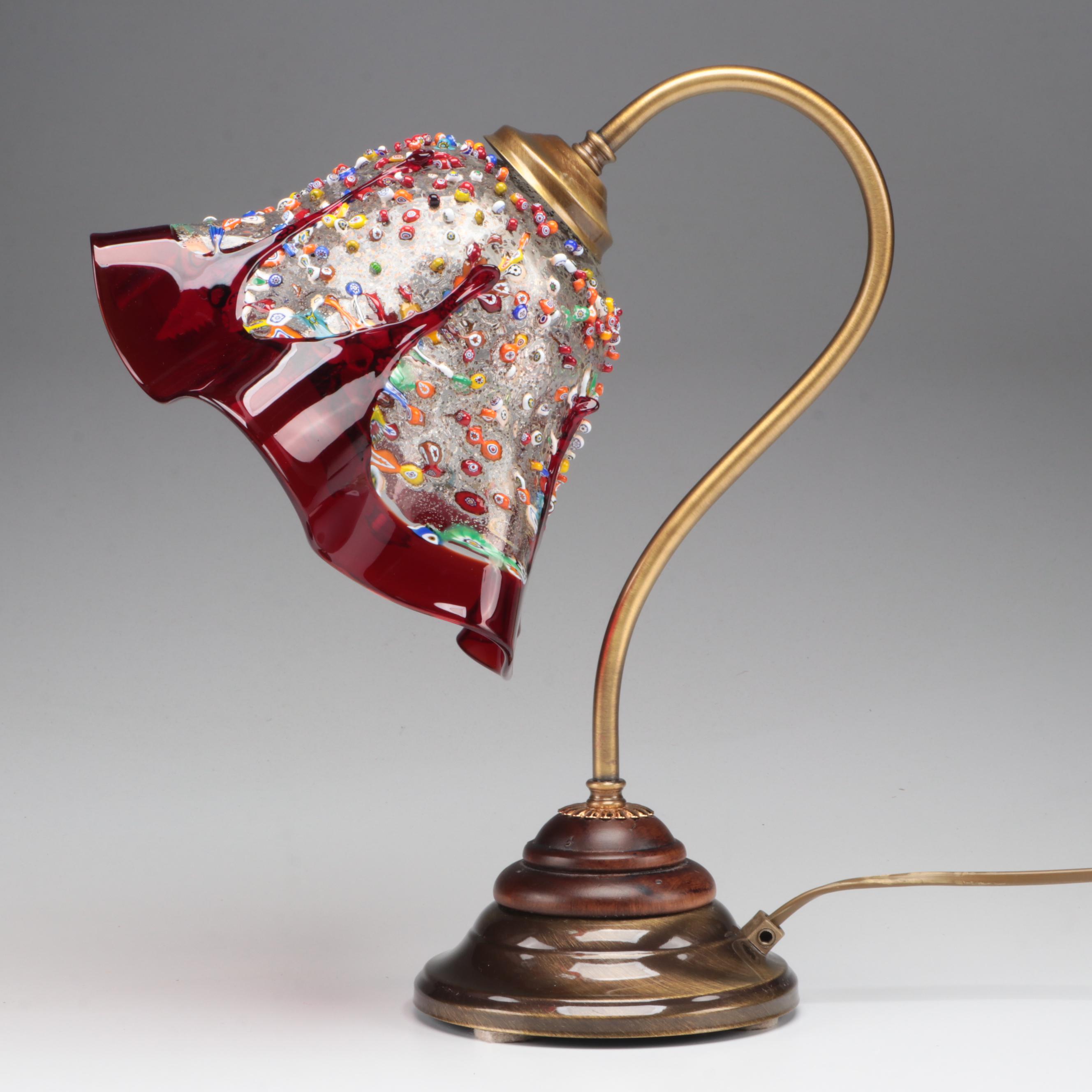 Murano Millefiori with Red Glass Table Lamp