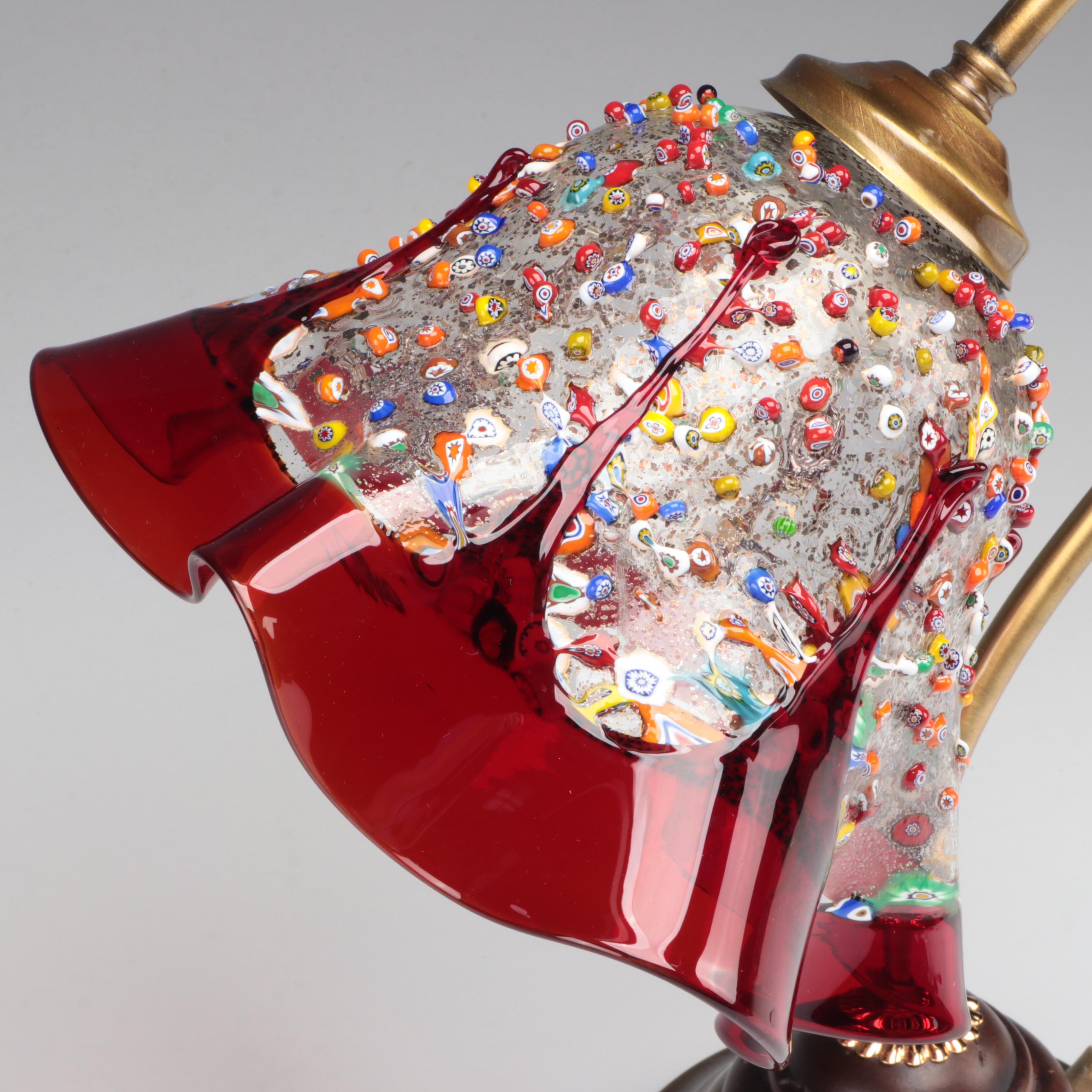 Murano Millefiori with Red Glass Table Lamp