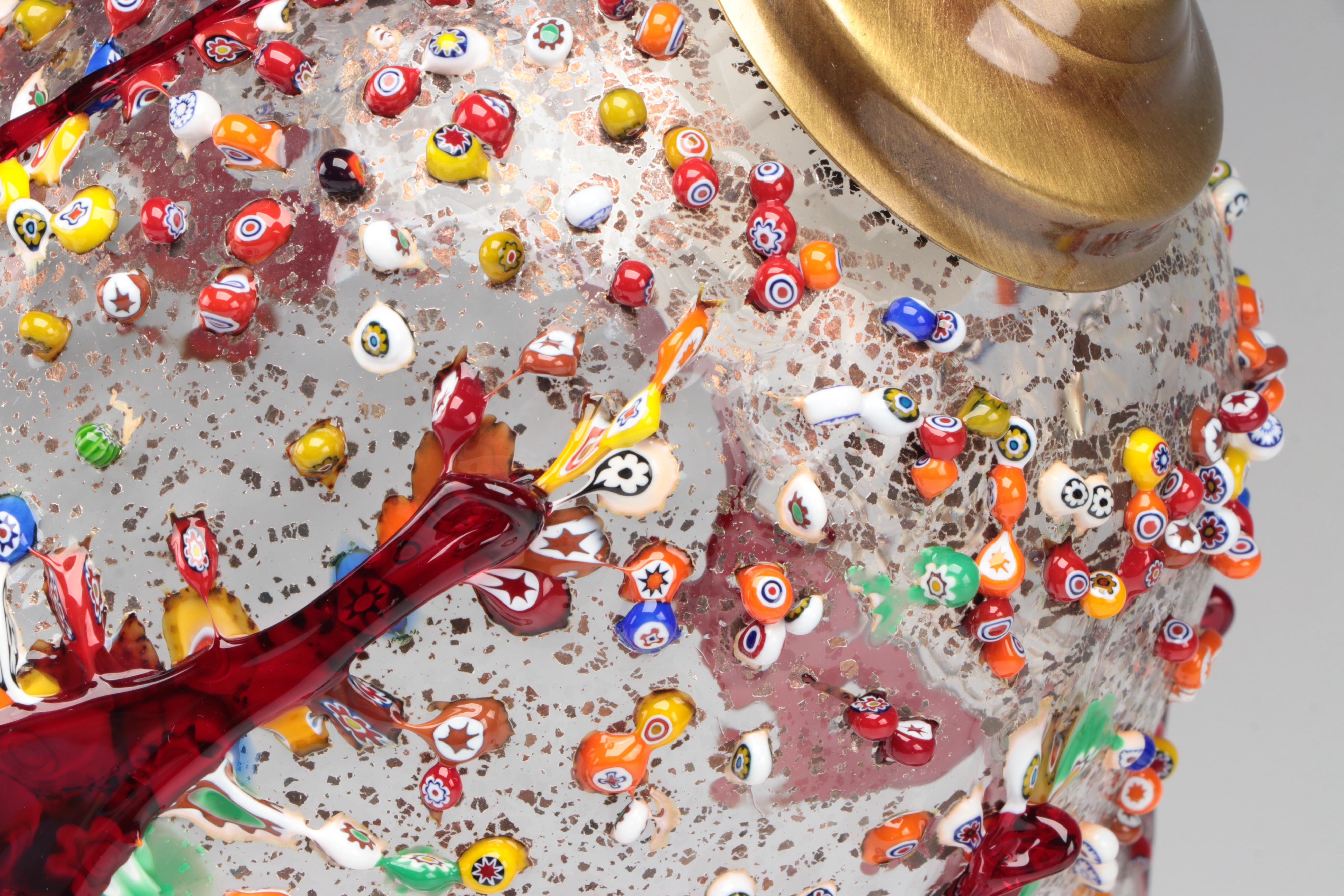 Murano Millefiori with Red Glass Table Lamp