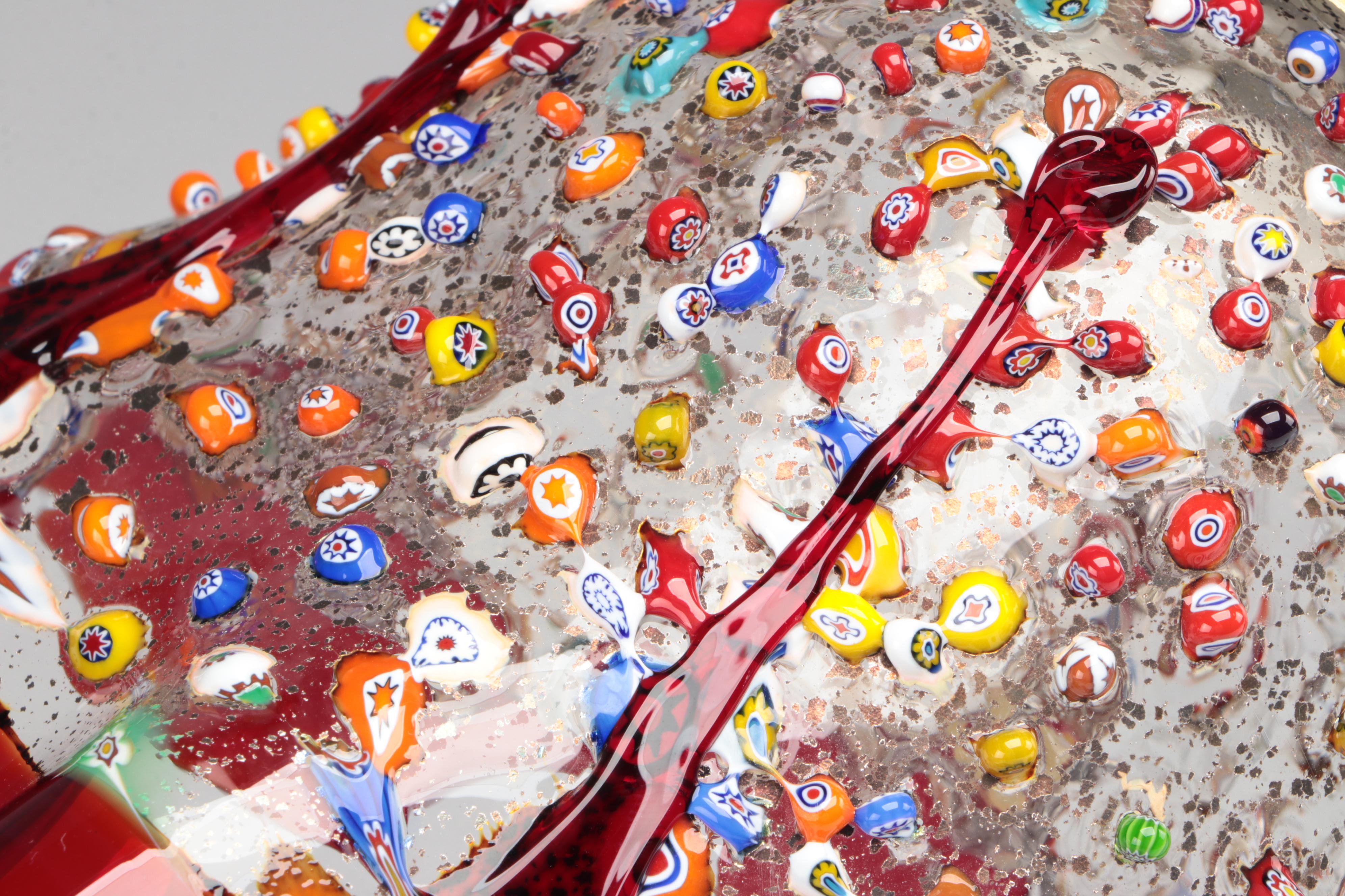 Murano Millefiori with Red Glass Table Lamp