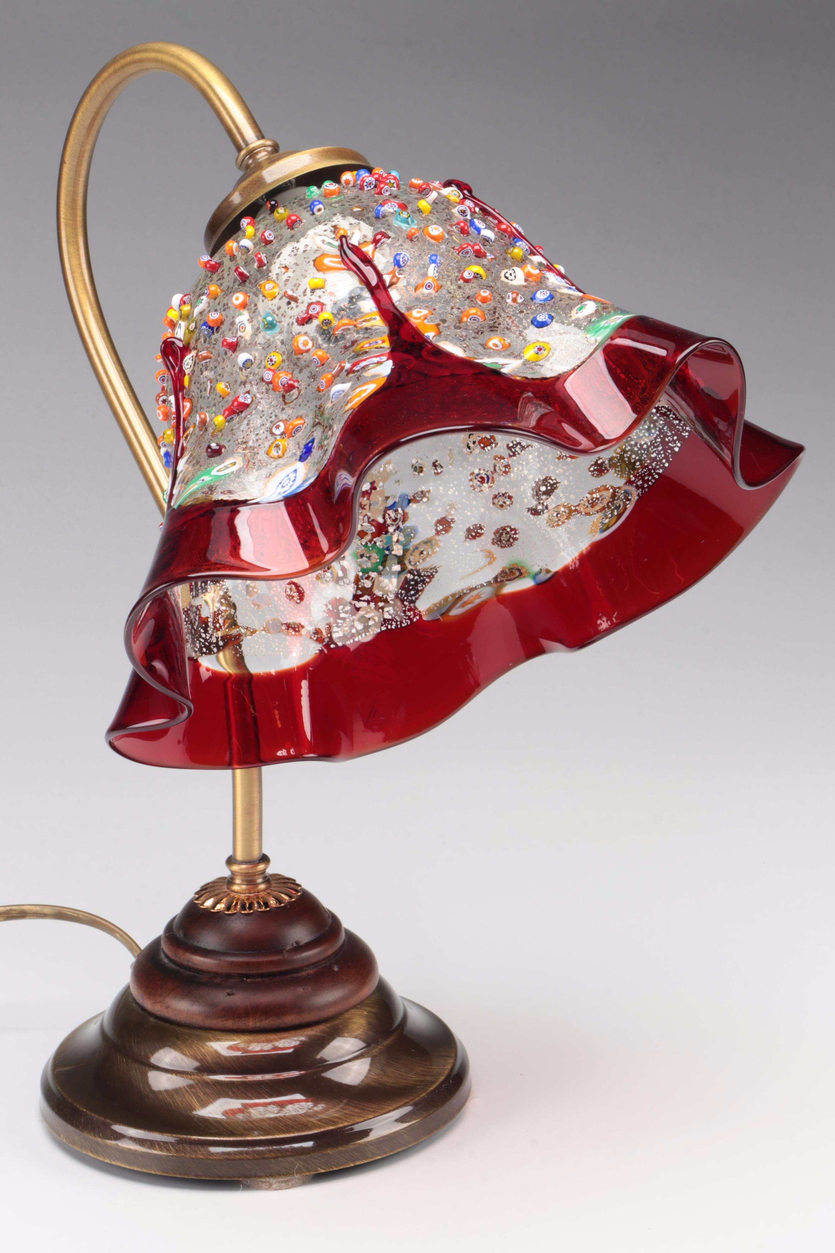 Murano Millefiori with Red Glass Table Lamp