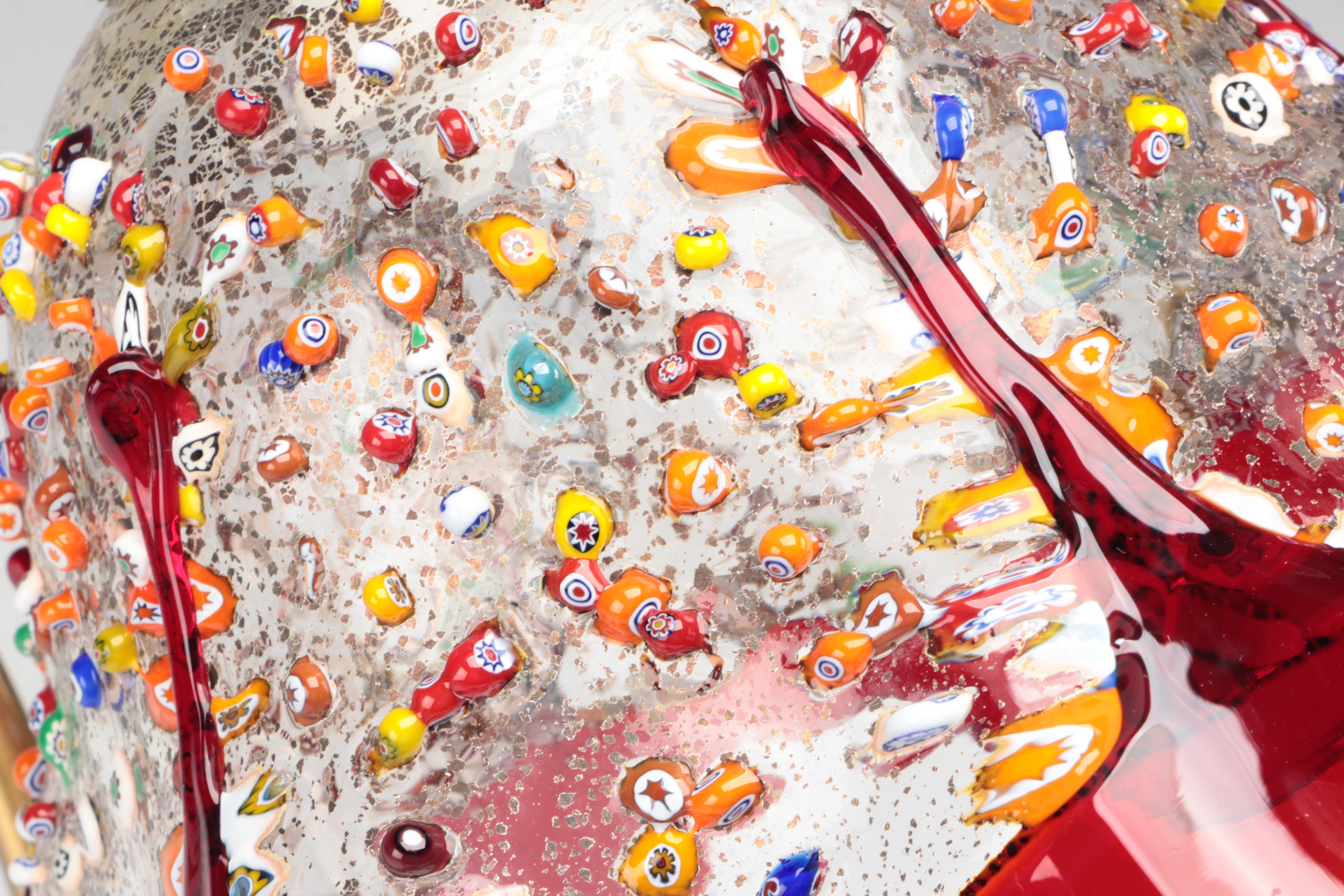 Murano Millefiori with Red Glass Table Lamp