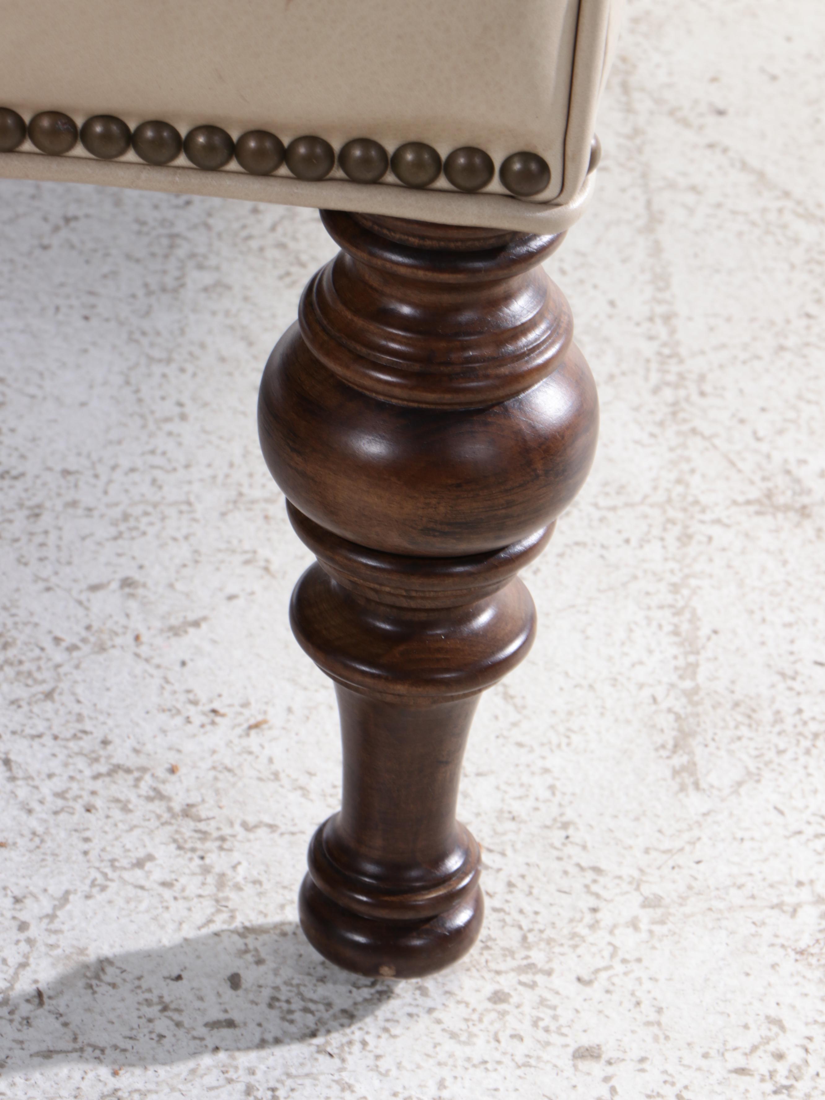 Buttoned-Down Leather Lounge Chair and Ottoman