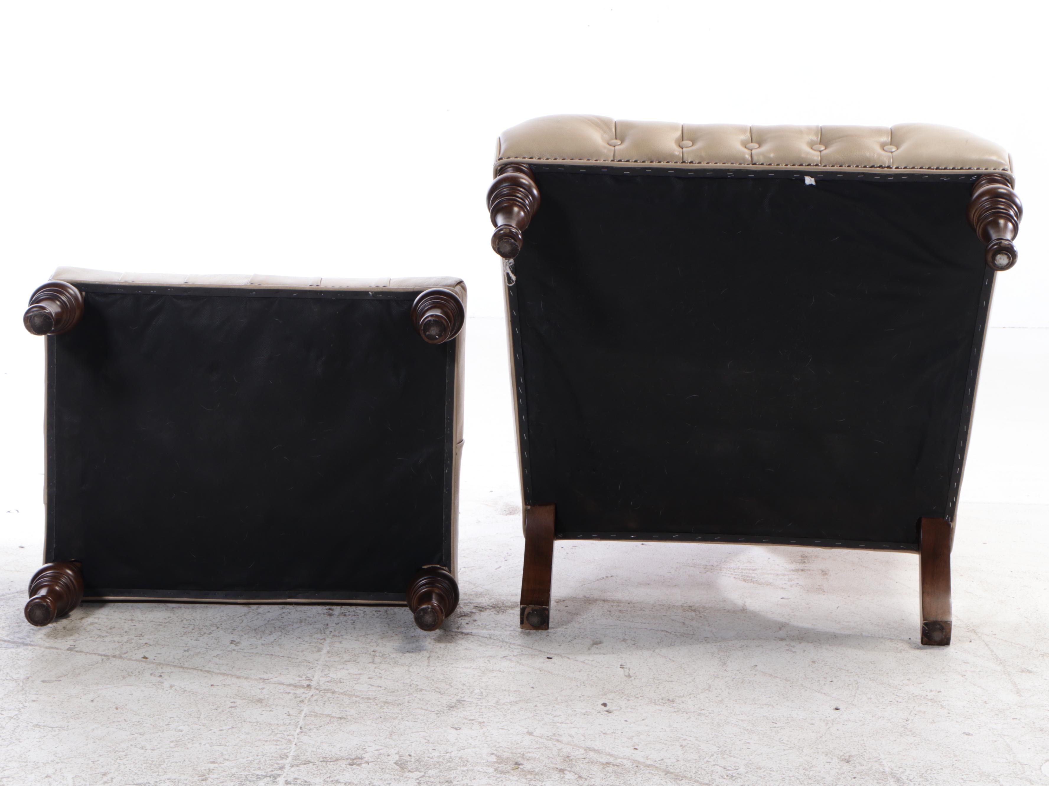 Buttoned-Down Leather Lounge Chair and Ottoman