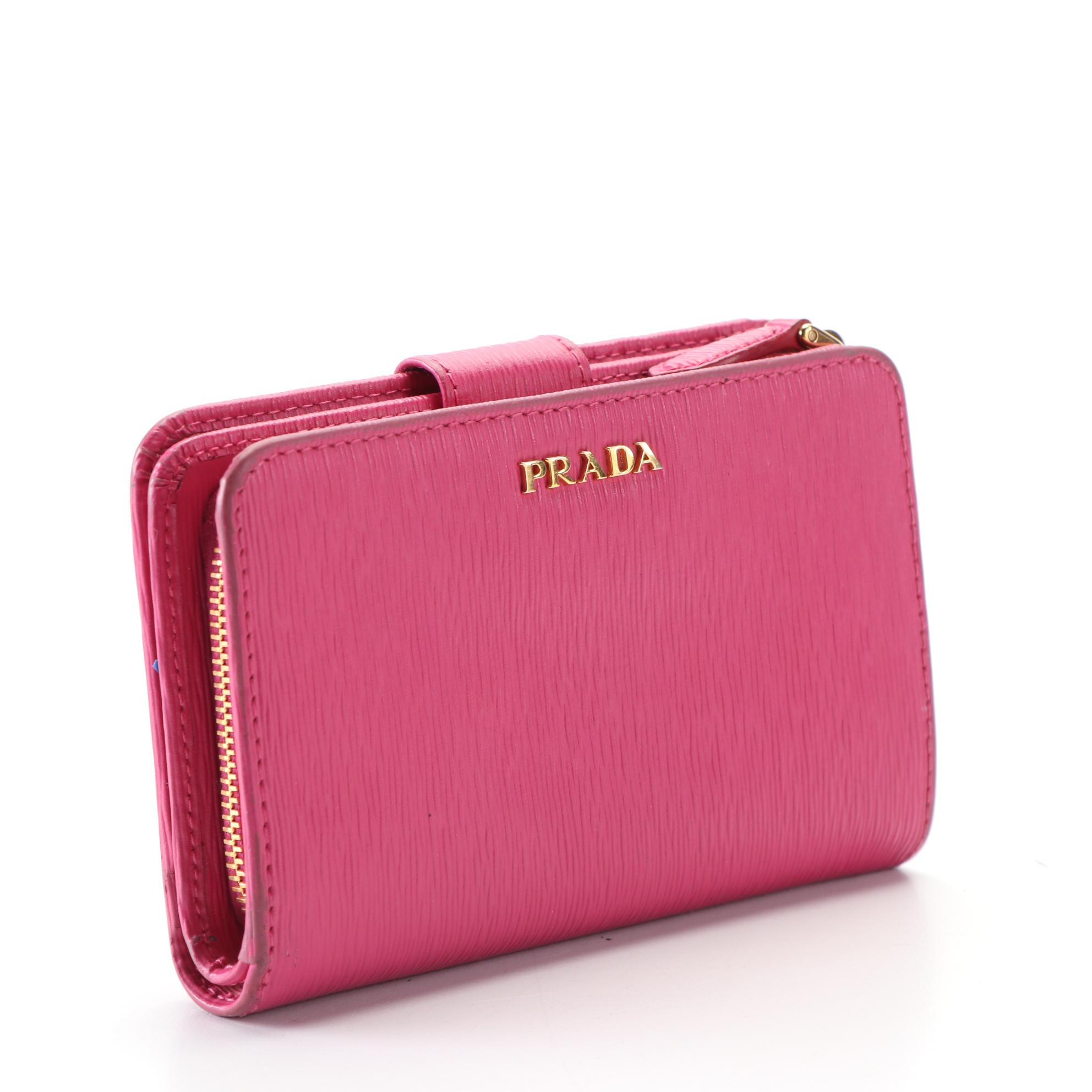 Prada Saffiano Leather Zip-Around Compact Wallet