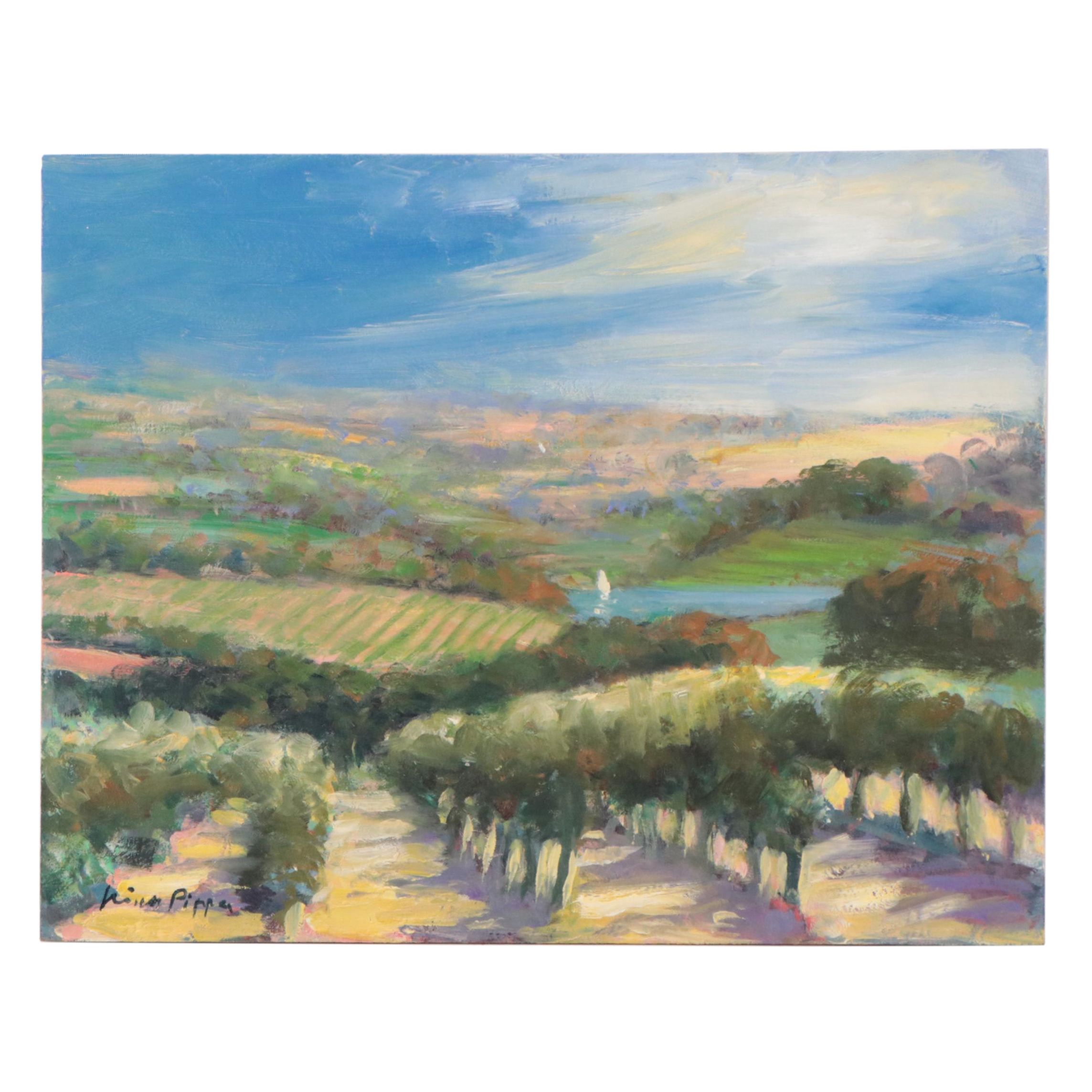 Nino Pippa Oil Painting "Wine Country Tuscany Arno Valley," 2016