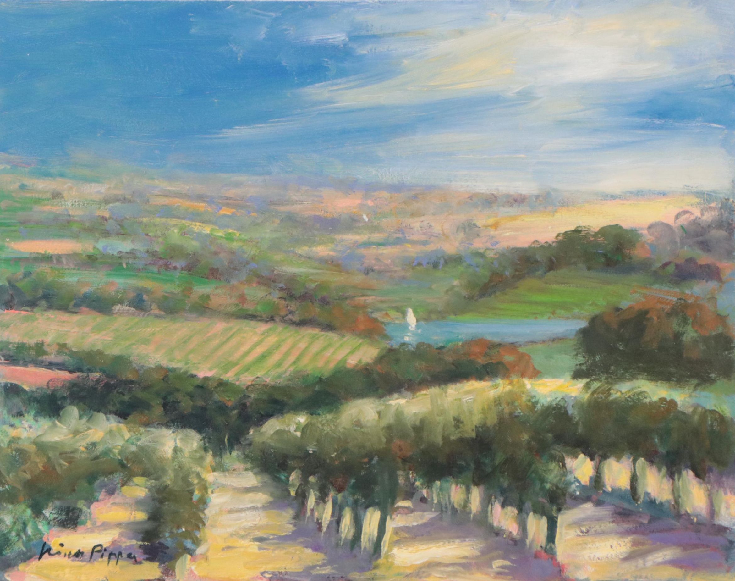Nino Pippa Oil Painting "Wine Country Tuscany Arno Valley," 2016